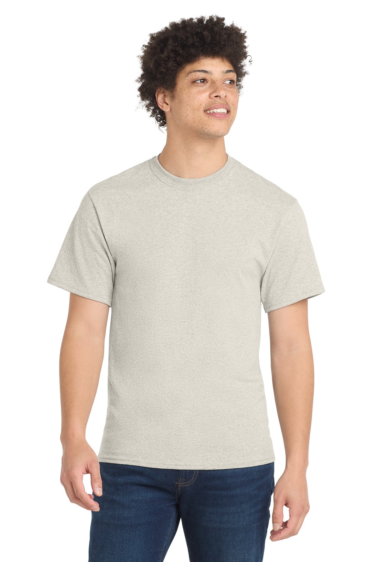 Port & Co Core Blend Tee.  PC55 in Oatmeal Heather
