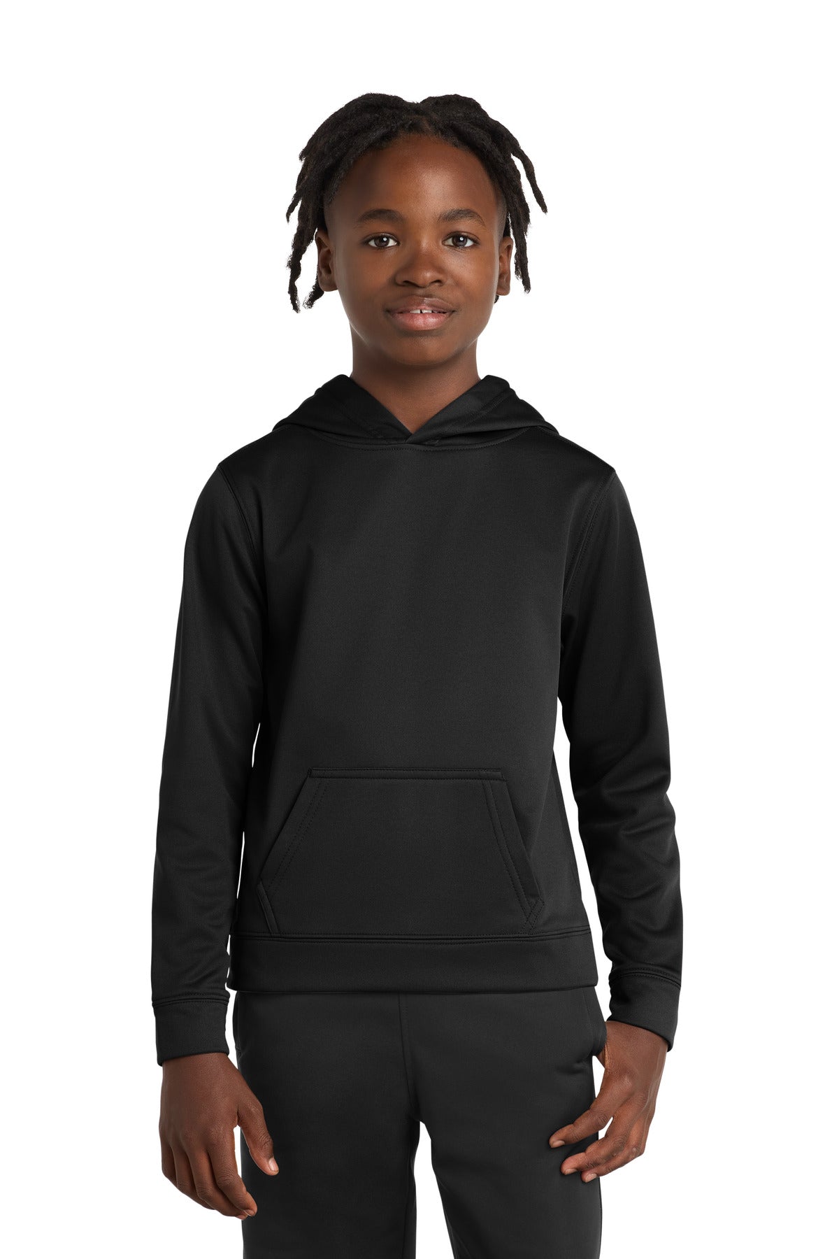 Port & Co Youth Performance Fleece Pullover Hooded Sweatshirt. PC590YH in Jet Black