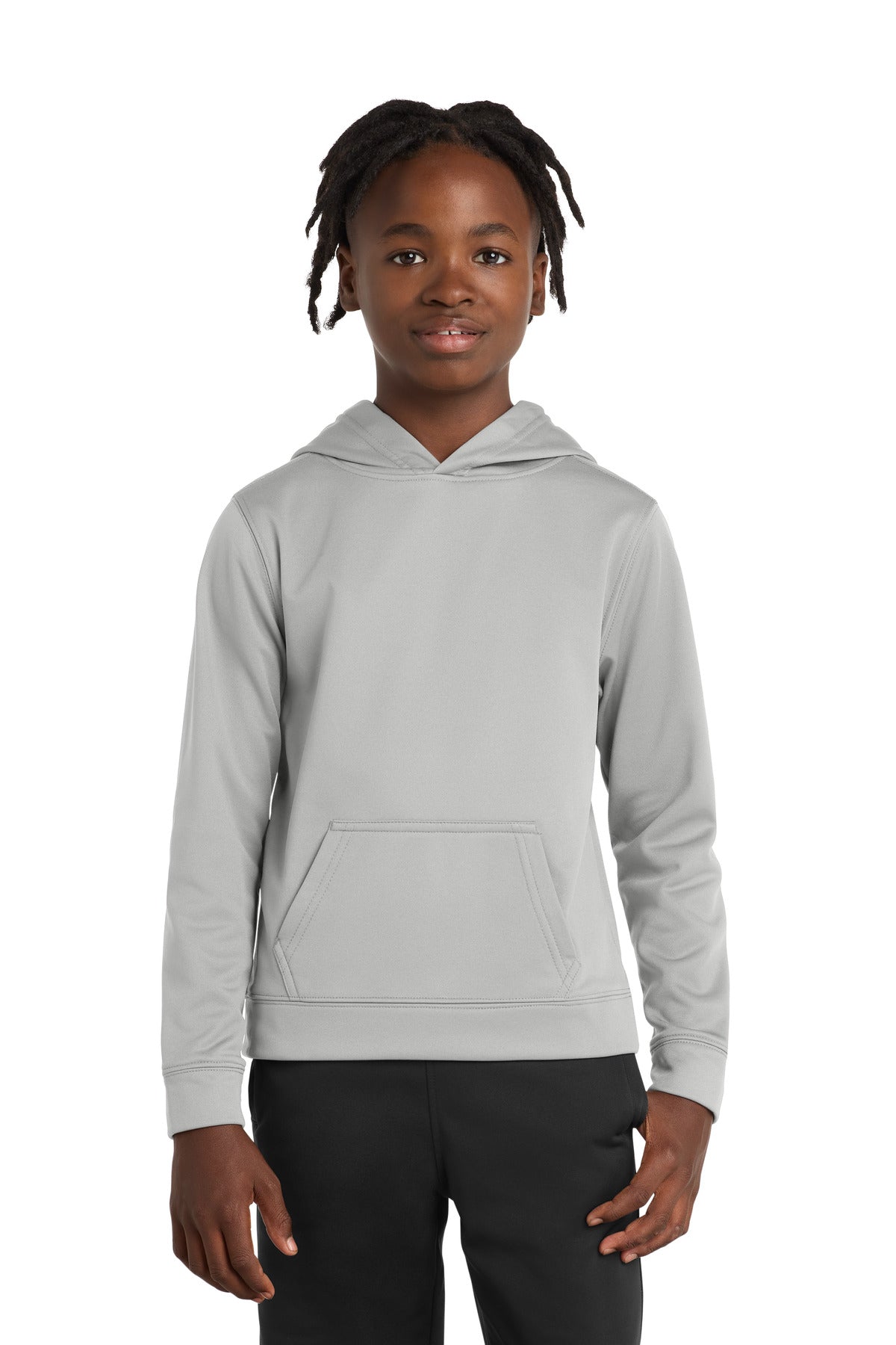 Port & Co Youth Performance Fleece Pullover Hooded Sweatshirt. PC590YH in Silver