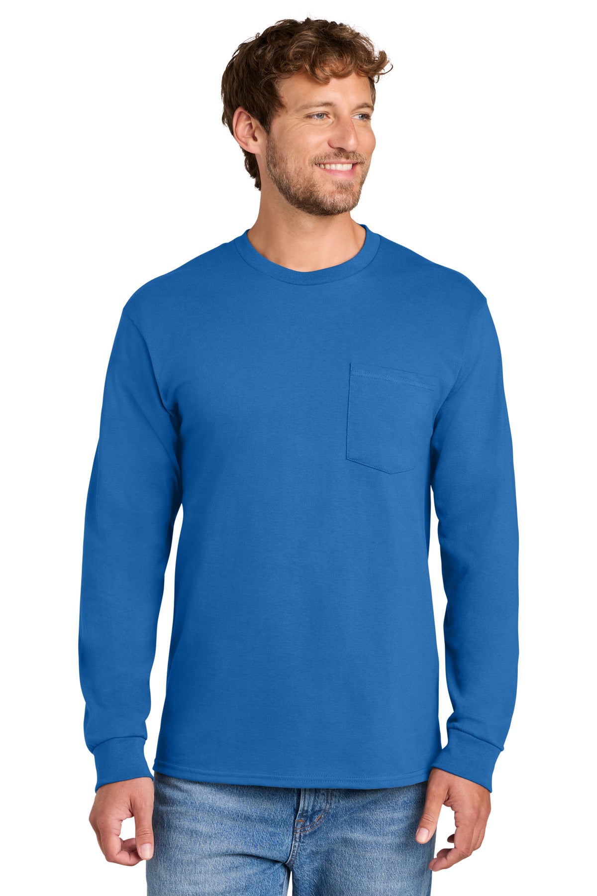 Port & Co Tall Long Sleeve Essential Pocket Tee. PC61LSPT in Royal