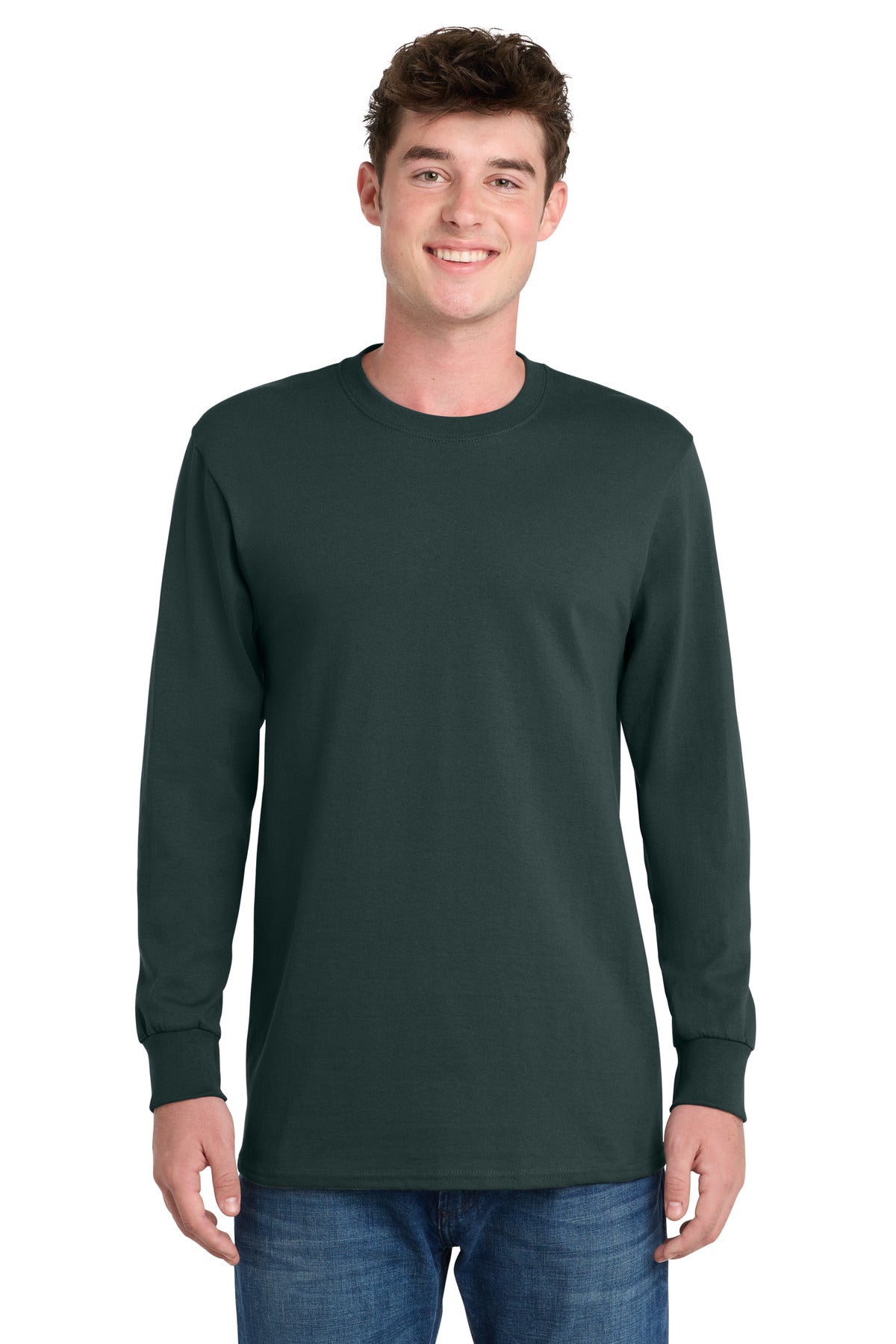 Port & Co Tall Long Sleeve Essential Tee. PC61LST in Dark Green