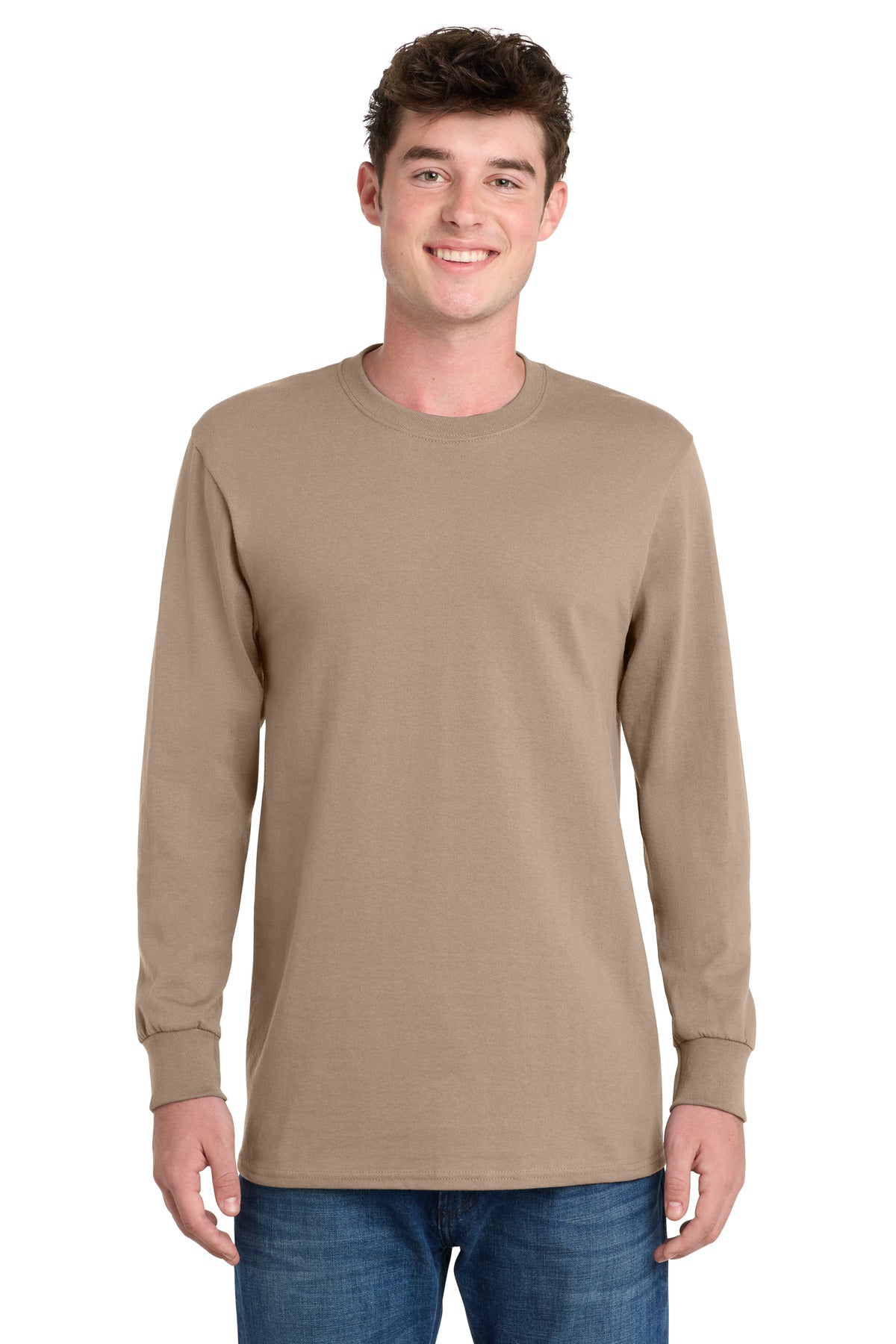 Port & Co Tall Long Sleeve Essential Tee. PC61LST in Sand