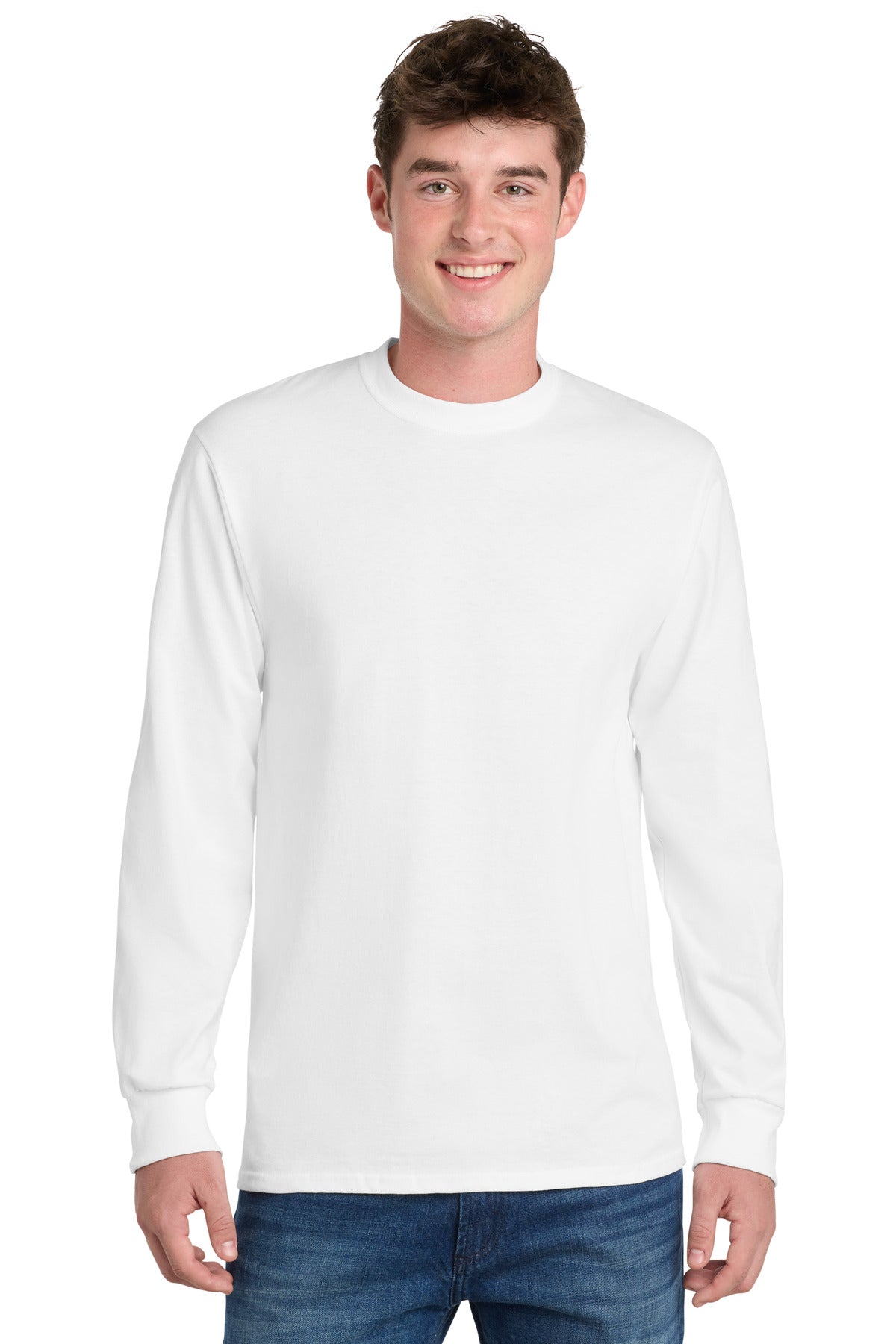 Port & Co Tall Long Sleeve Essential Tee. PC61LST in White