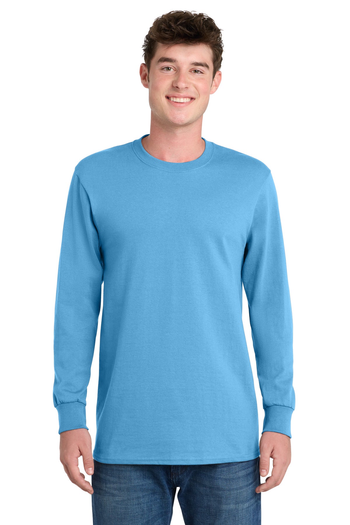 Port & Co Long Sleeve Essential Tee. PC61LS in Aquatic Blue