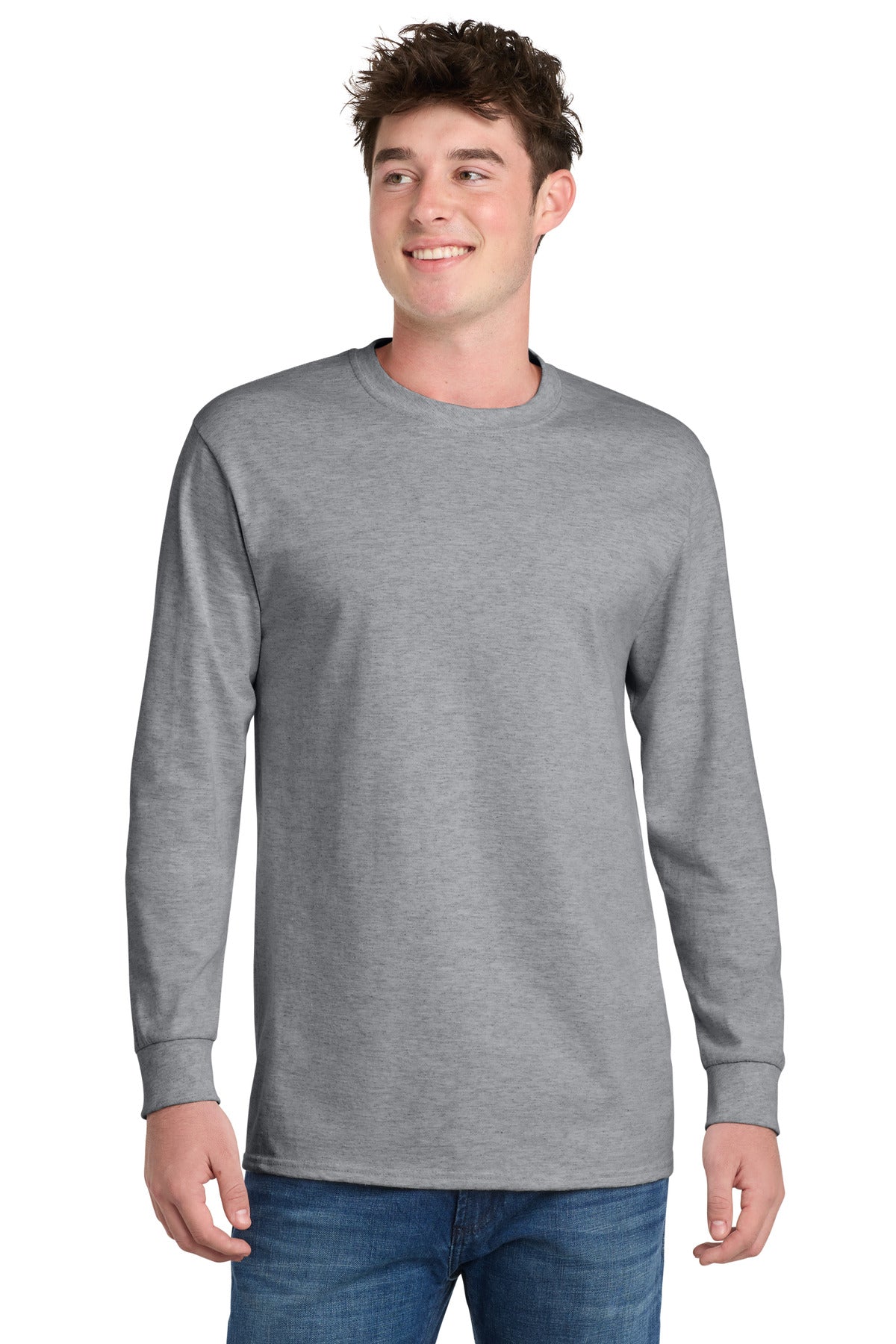 Port & Co Long Sleeve Essential Tee. PC61LS in Athletic Heather