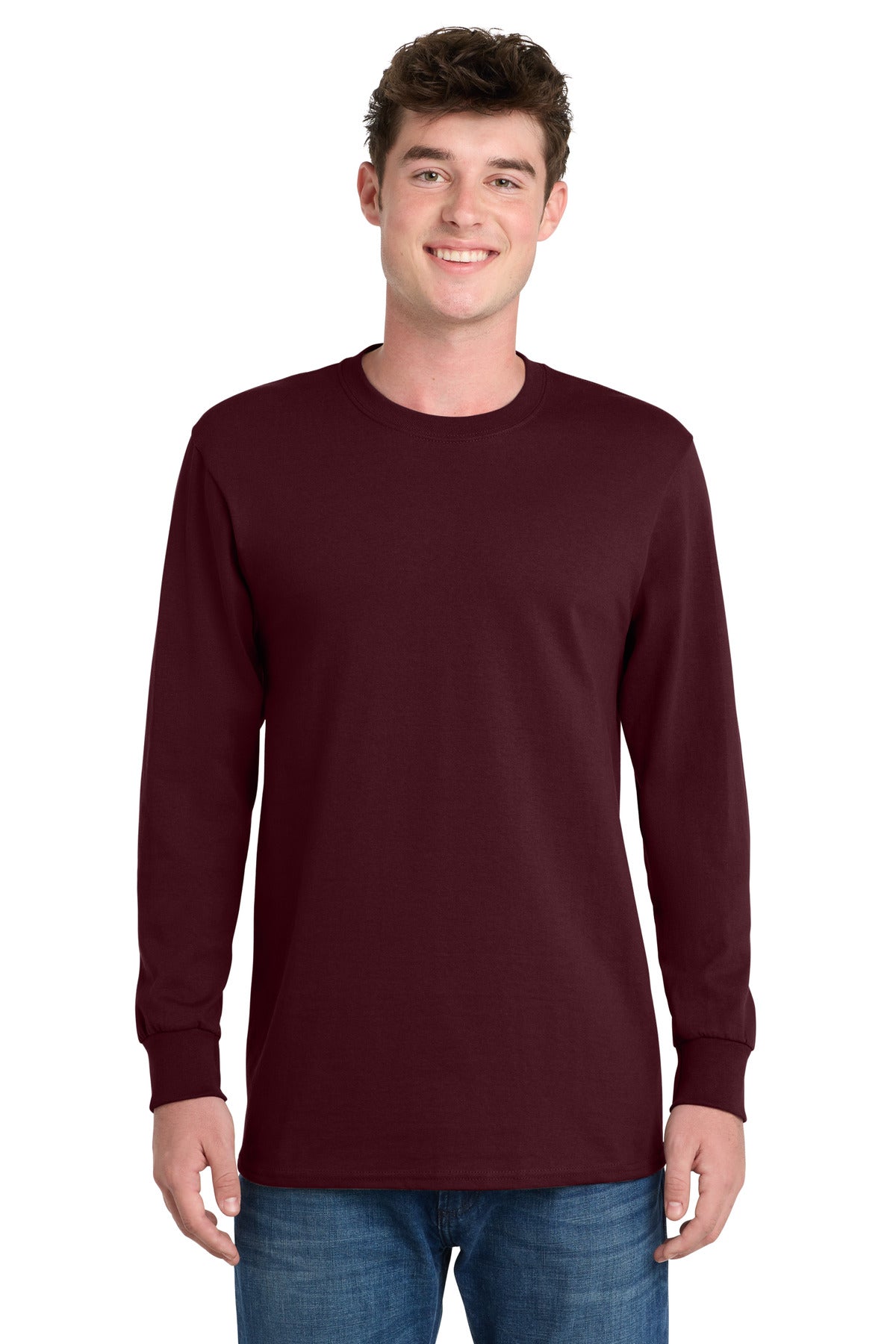 Port & Co Long Sleeve Essential Tee. PC61LS in Athletic Maroon