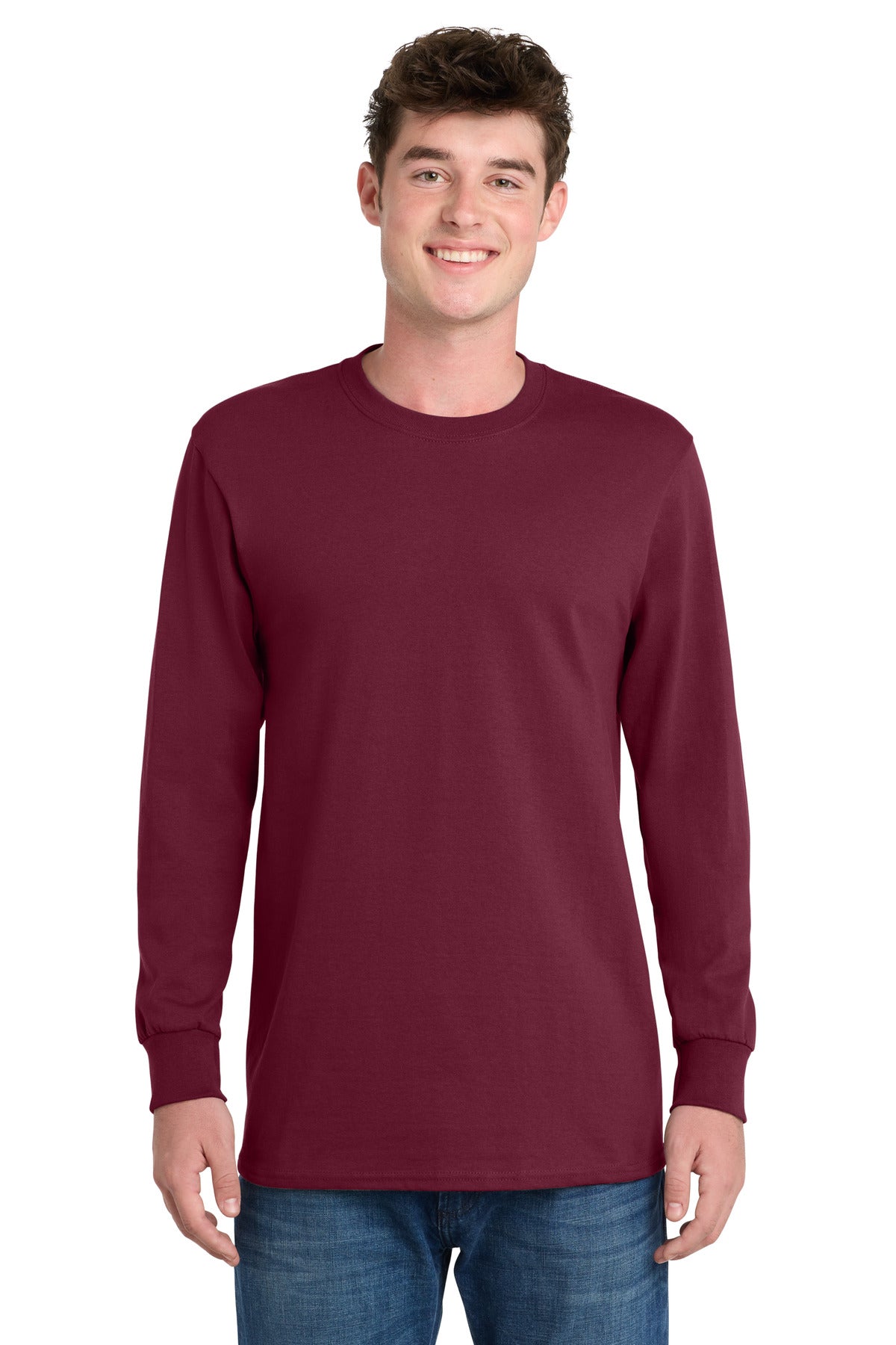 Port & Co Long Sleeve Essential Tee. PC61LS in Cardinal