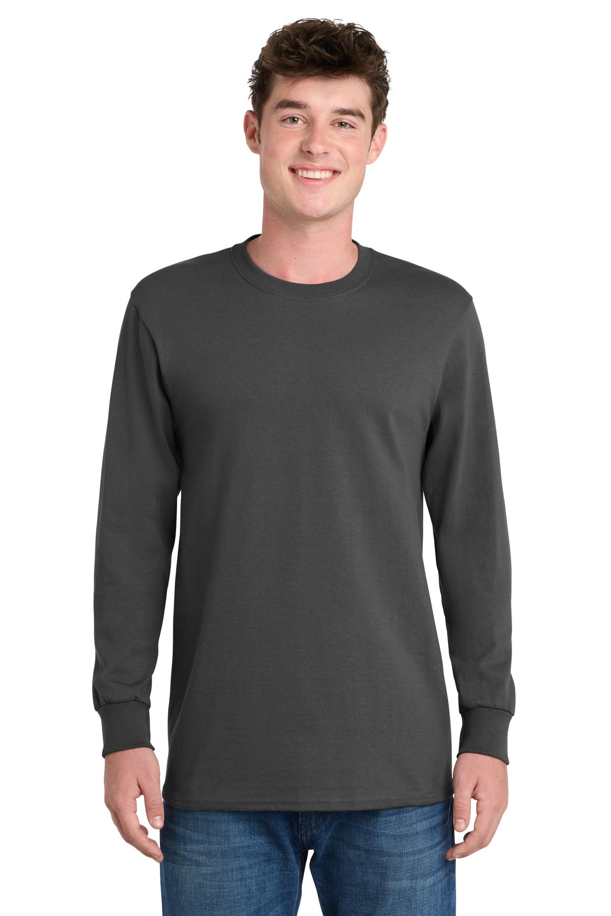 Port & Co Long Sleeve Essential Tee. PC61LS in Charcoal