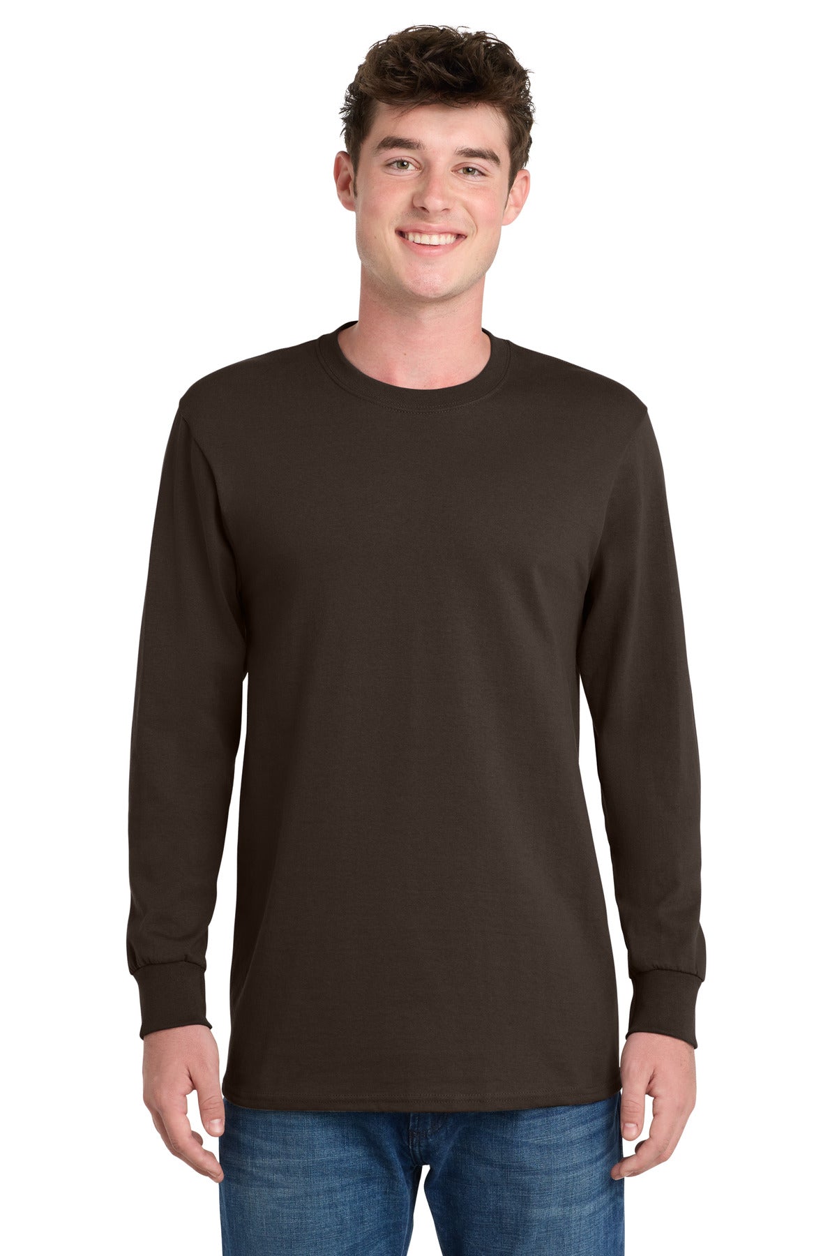 Port & Co Long Sleeve Essential Tee. PC61LS in Dark Chocolate Brown
