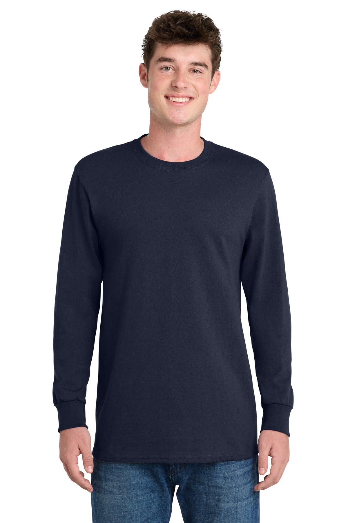 Port & Co Long Sleeve Essential Tee. PC61LS in Deep Navy