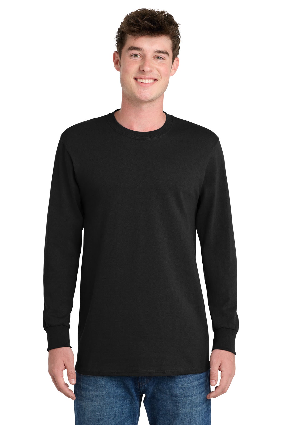 Port & Co Long Sleeve Essential Tee. PC61LS in Jet Black
