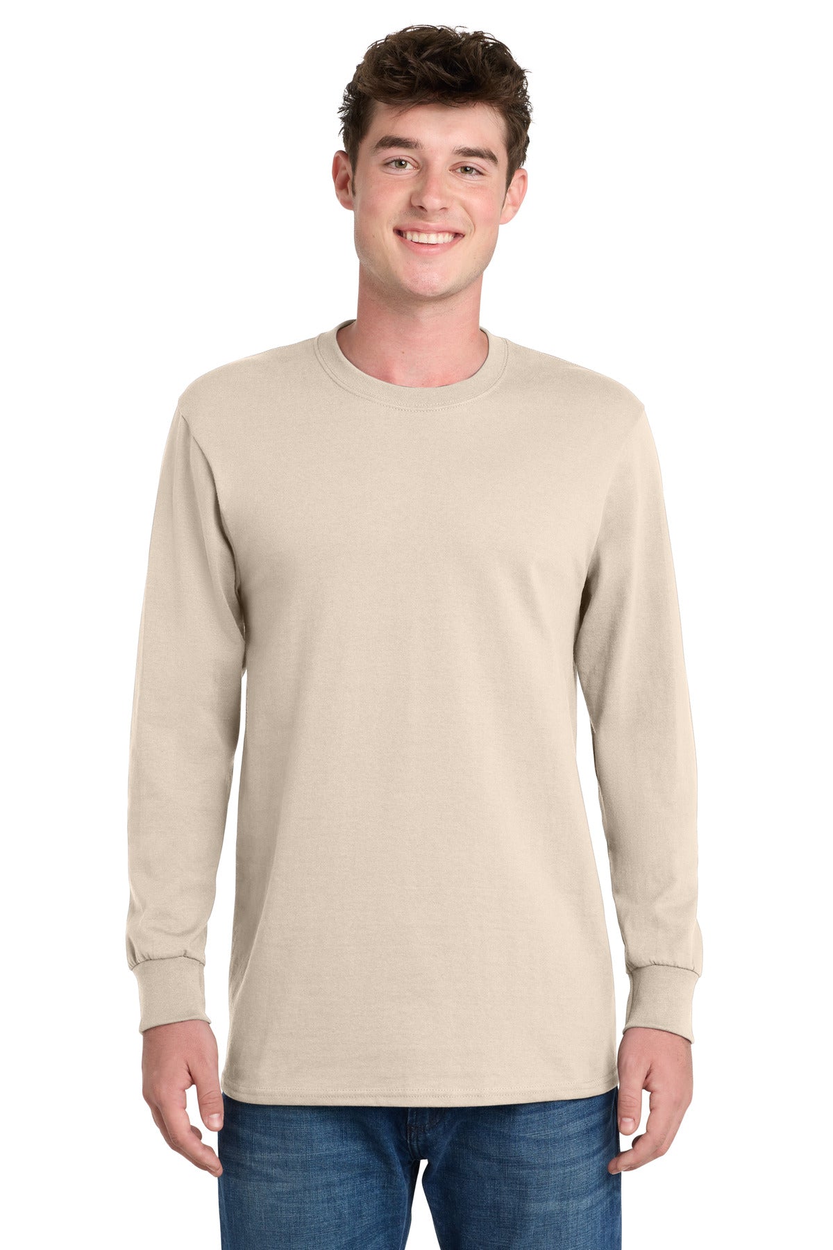 Port & Co Long Sleeve Essential Tee. PC61LS in Natural