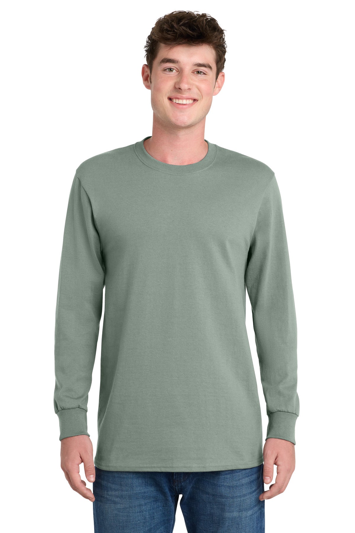 Port & Co Long Sleeve Essential Tee. PC61LS in Stonewashed Green