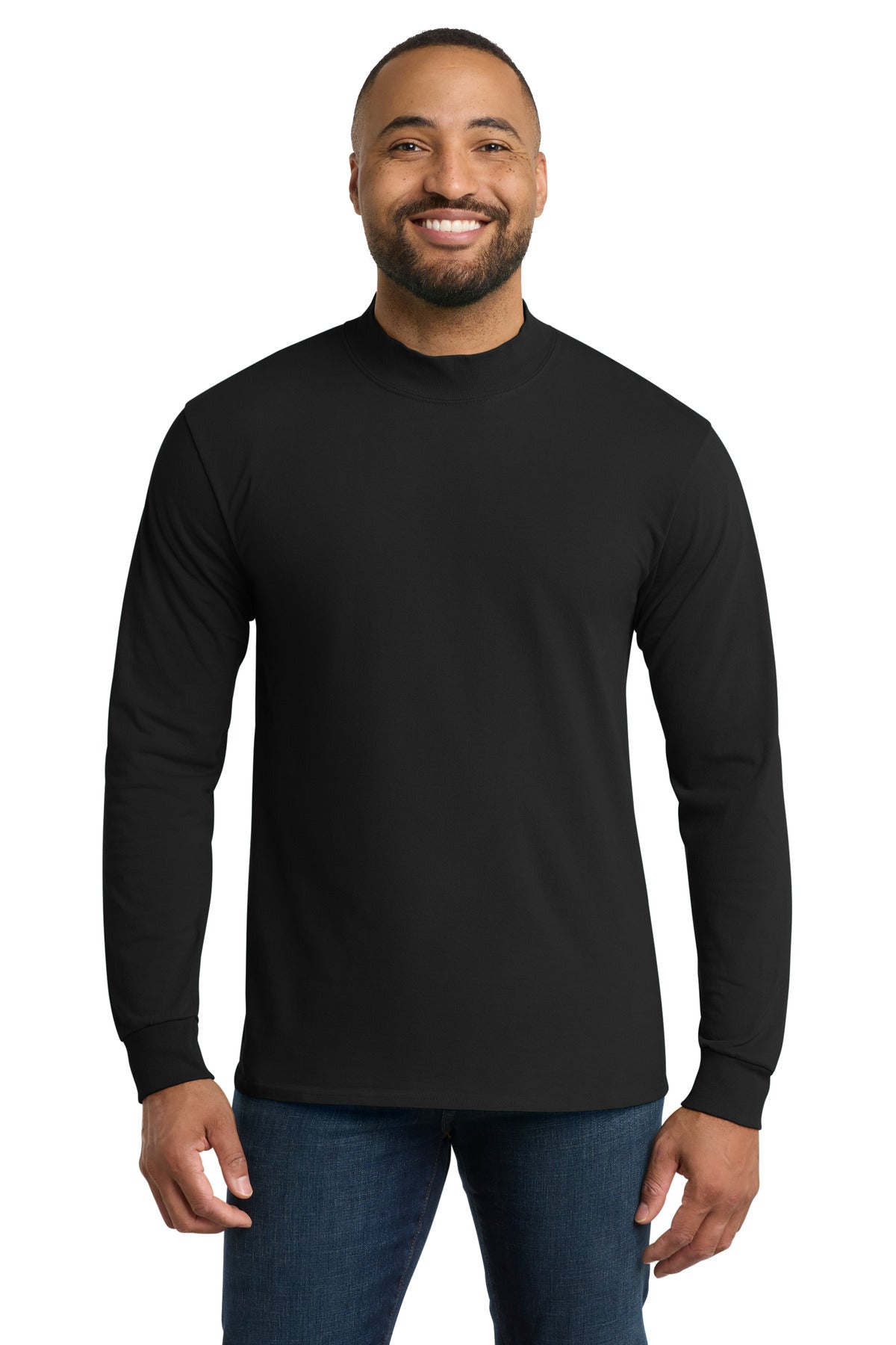Port & Co Essential Mock Turtleneck.  PC61M in Jet Black