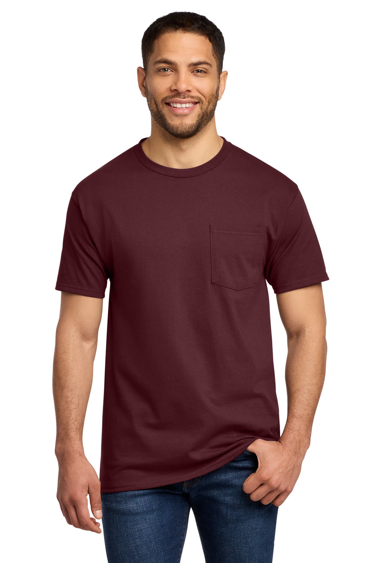 Port & Co Tall Essential Pocket Tee. PC61PT in Athletic Maroon