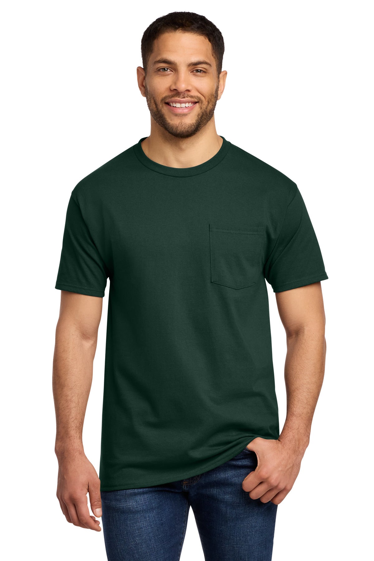 Port & Co Tall Essential Pocket Tee. PC61PT in Dark Green