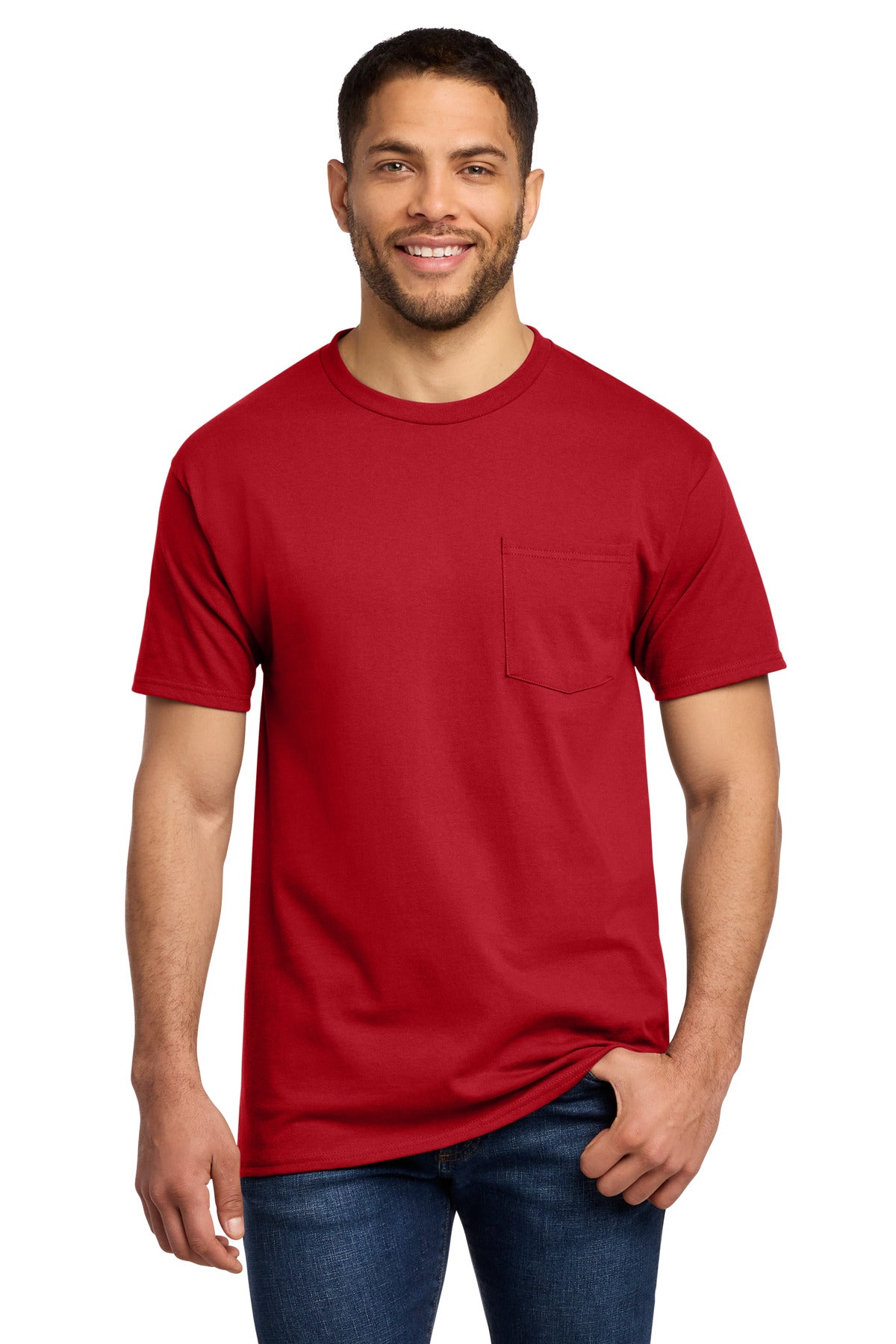 Port & Co Tall Essential Pocket Tee. PC61PT in Red