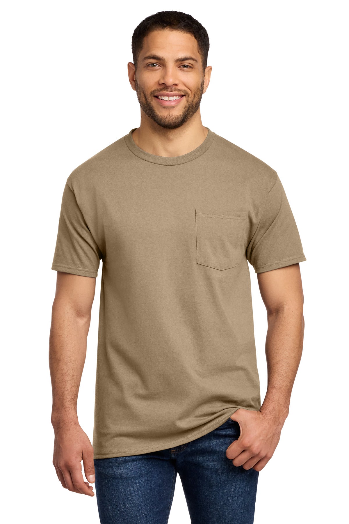 Port & Co Tall Essential Pocket Tee. PC61PT in Sand