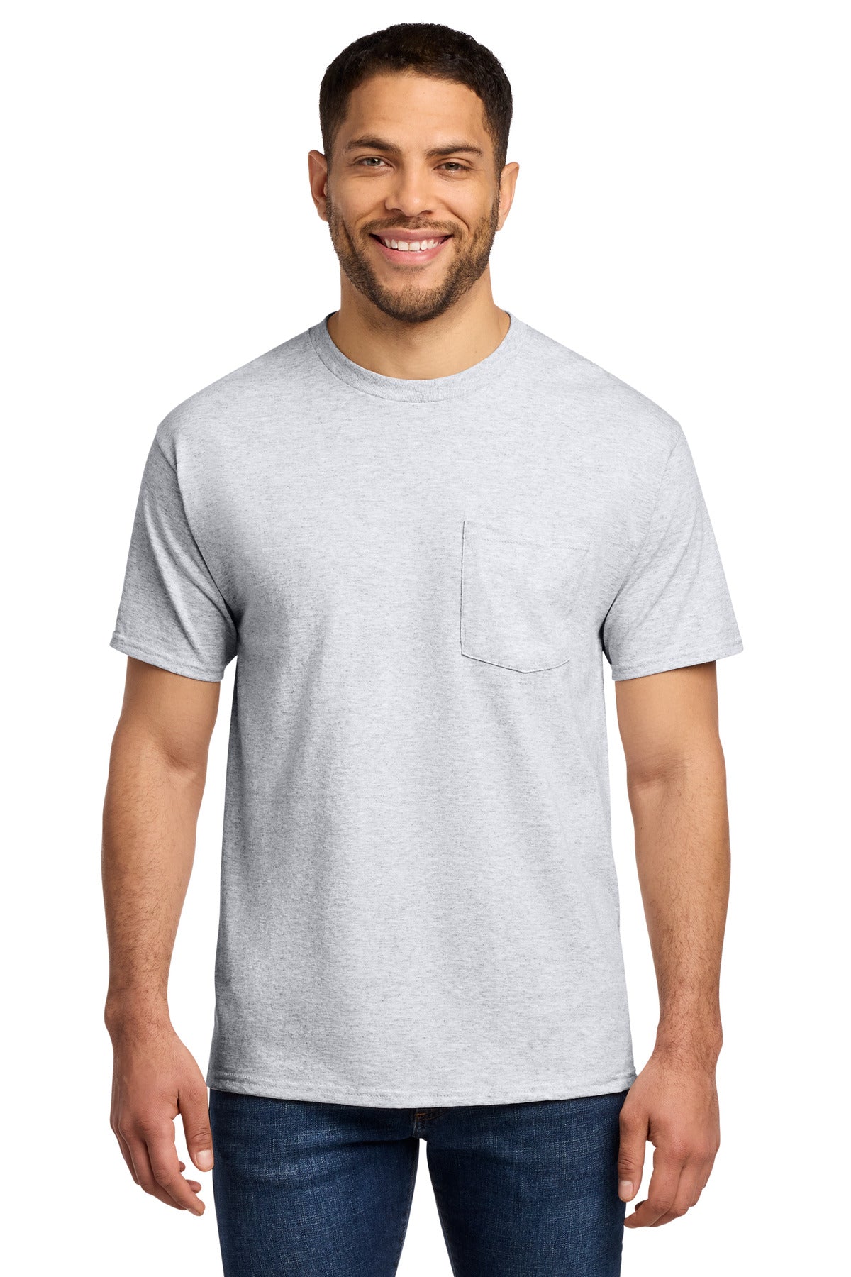 Port & Co Essential Pocket Tee. PC61P in Ash