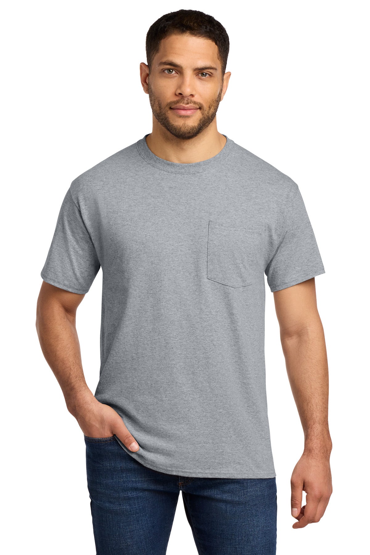 Port & Co Essential Pocket Tee. PC61P in Athletic Heather