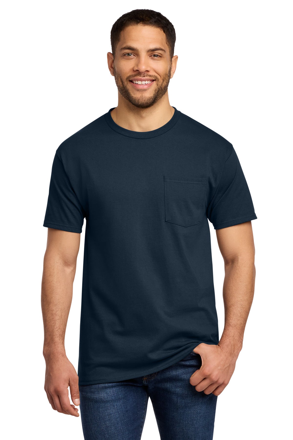 Port & Co Essential Pocket Tee. PC61P in Deep Navy
