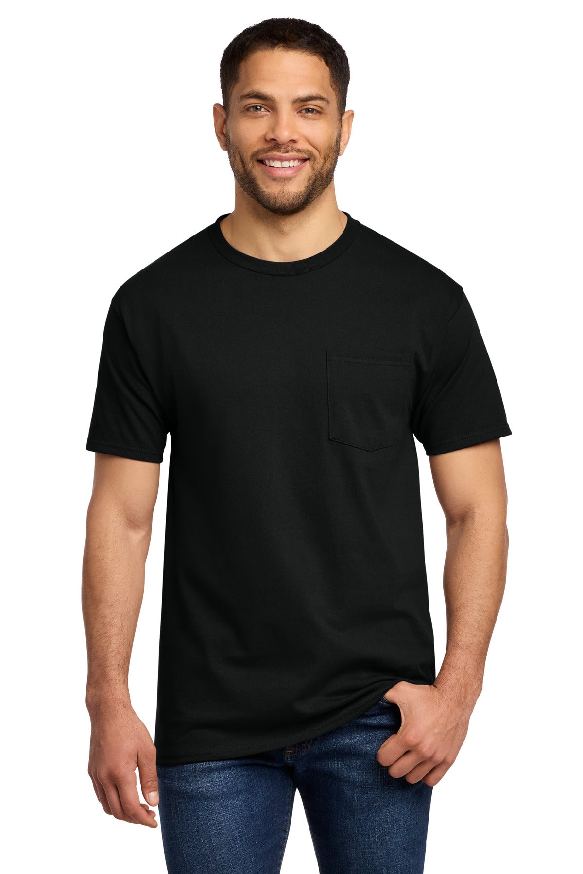 Port & Co Essential Pocket Tee. PC61P in Jet Black