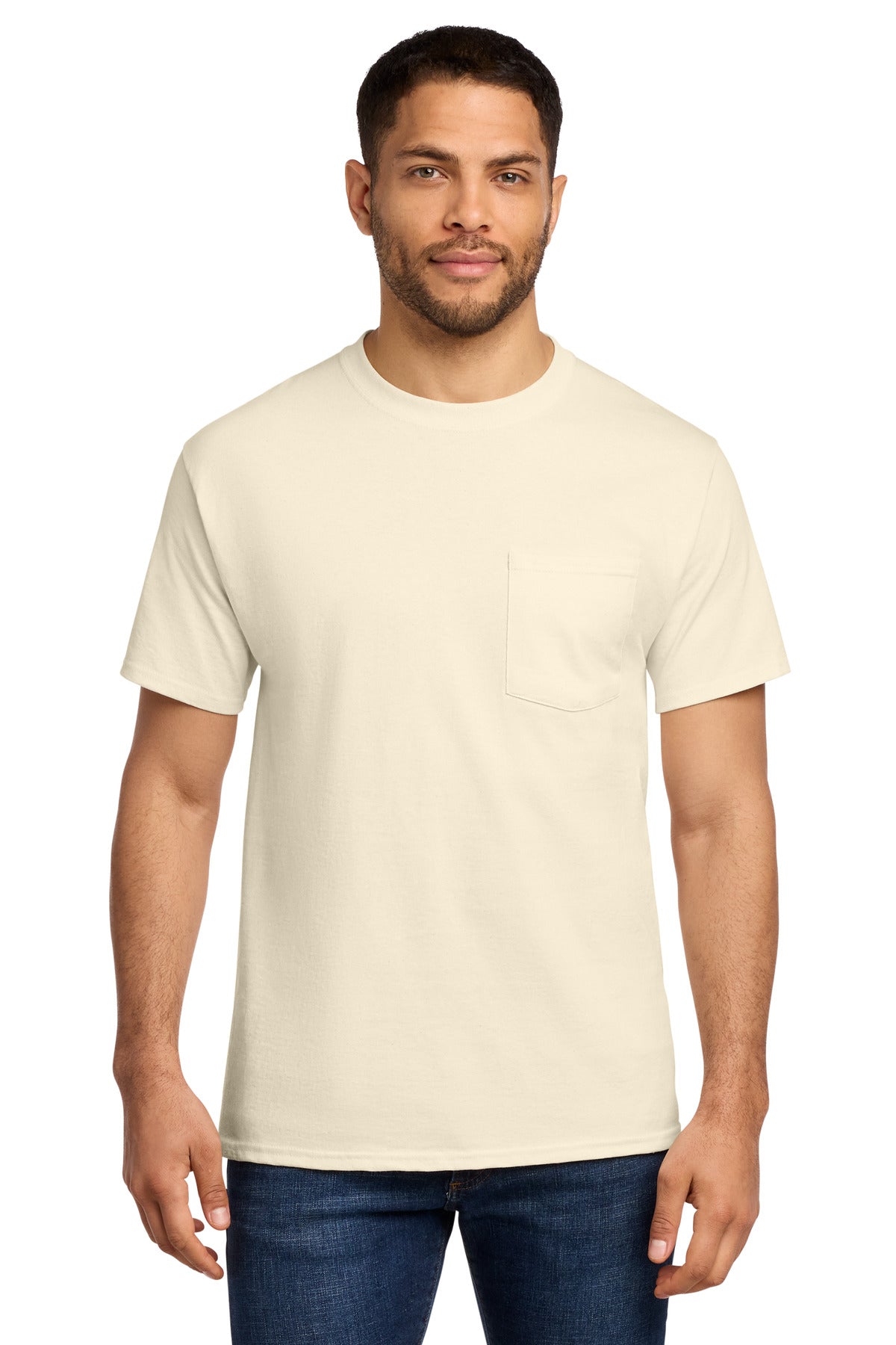 Port & Co Essential Pocket Tee. PC61P in Natural