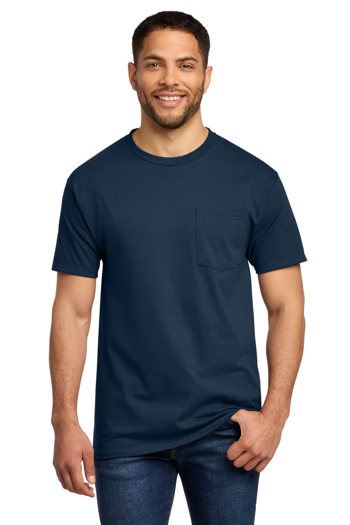 Port & Co Essential Pocket Tee. PC61P in Navy