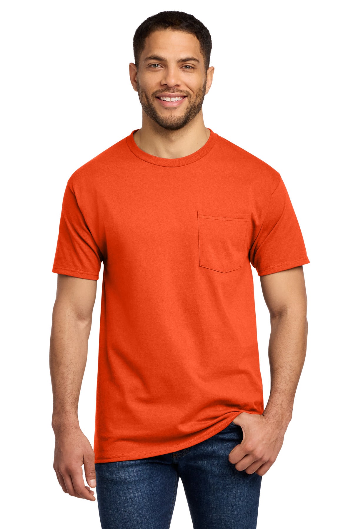 Port & Co Essential Pocket Tee. PC61P in Orange