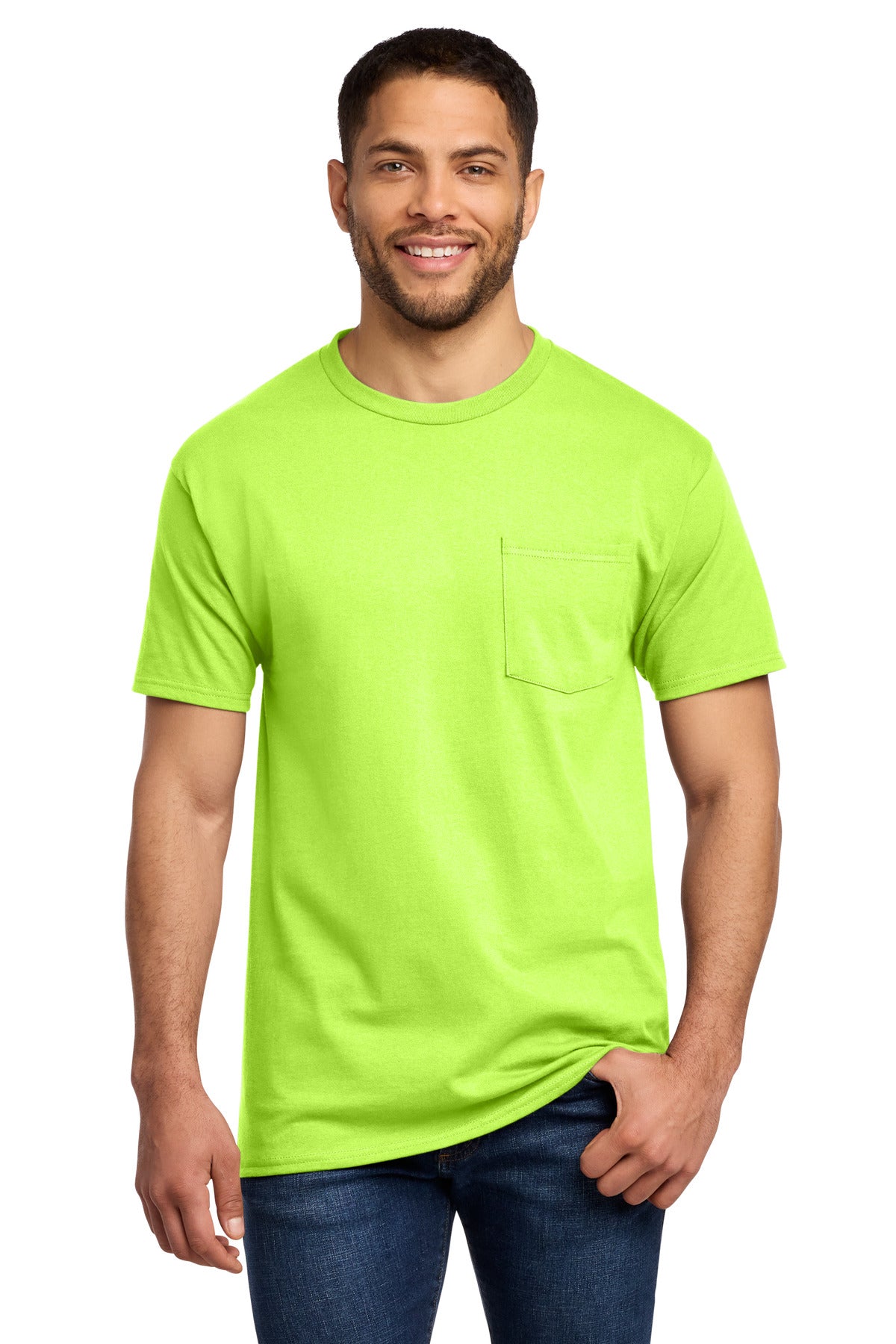 Port & Co Essential Pocket Tee. PC61P in S. Green
