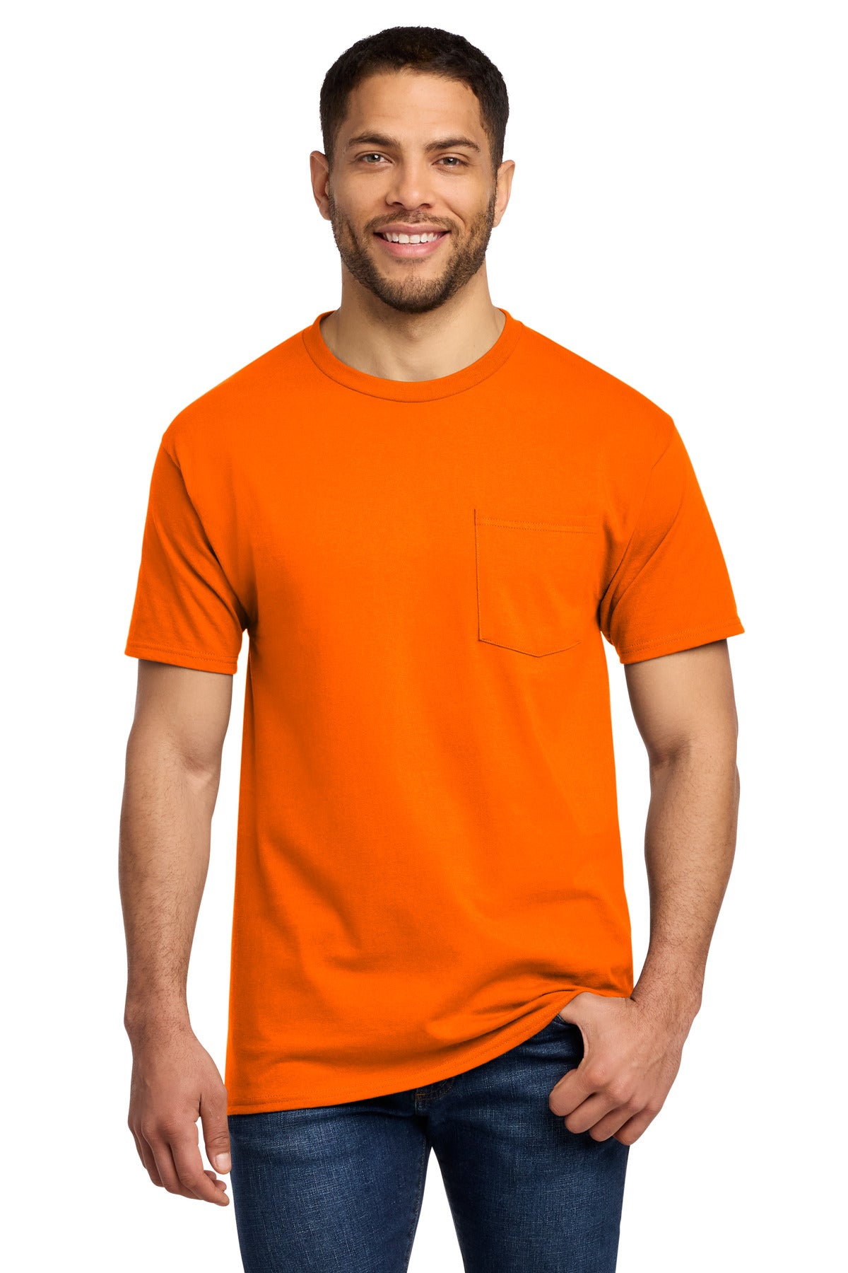 Port & Co Essential Pocket Tee. PC61P in S. Orange