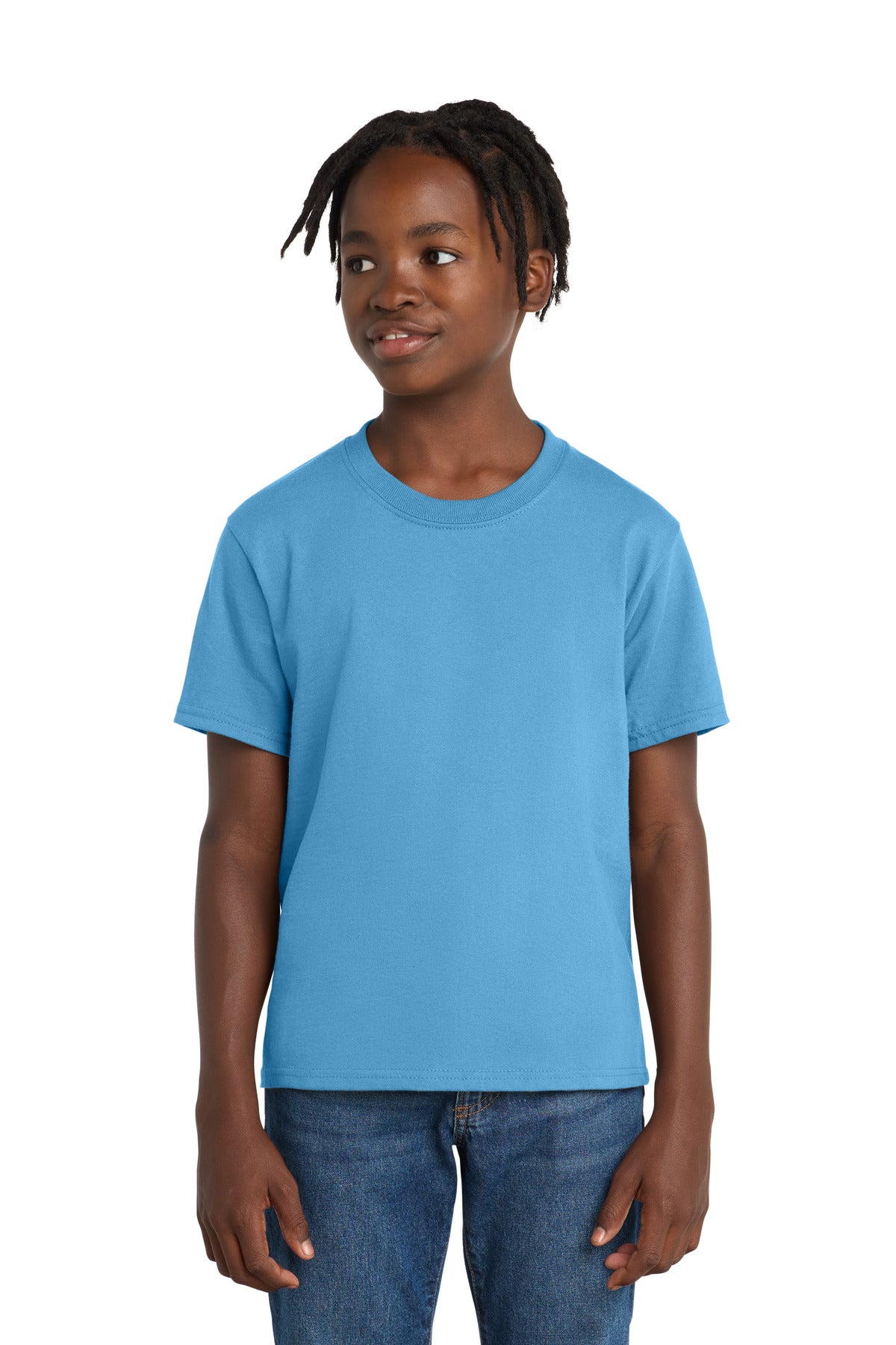 Port & Co Youth Essential Tee. PC61Y in Aquatic Blue