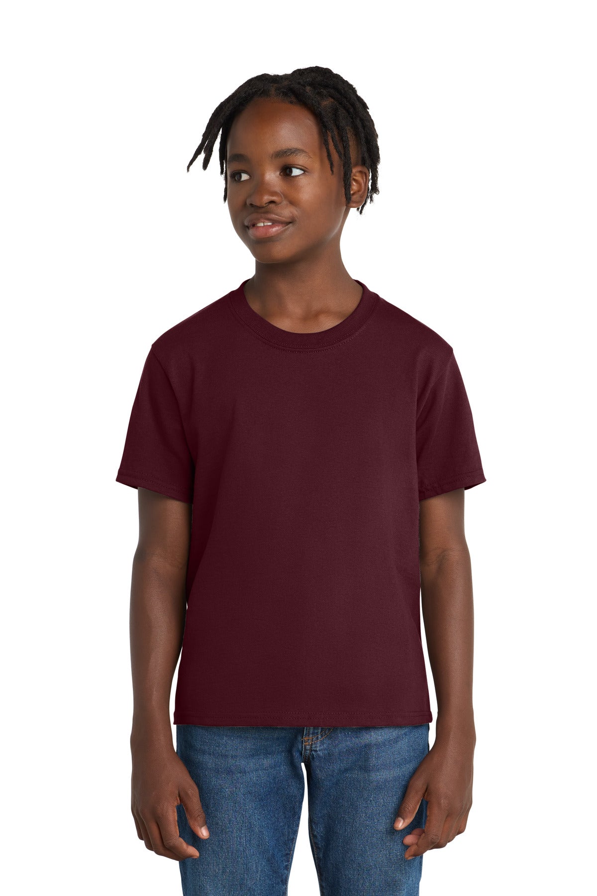 Port & Co Youth Essential Tee. PC61Y in Athletic Maroon