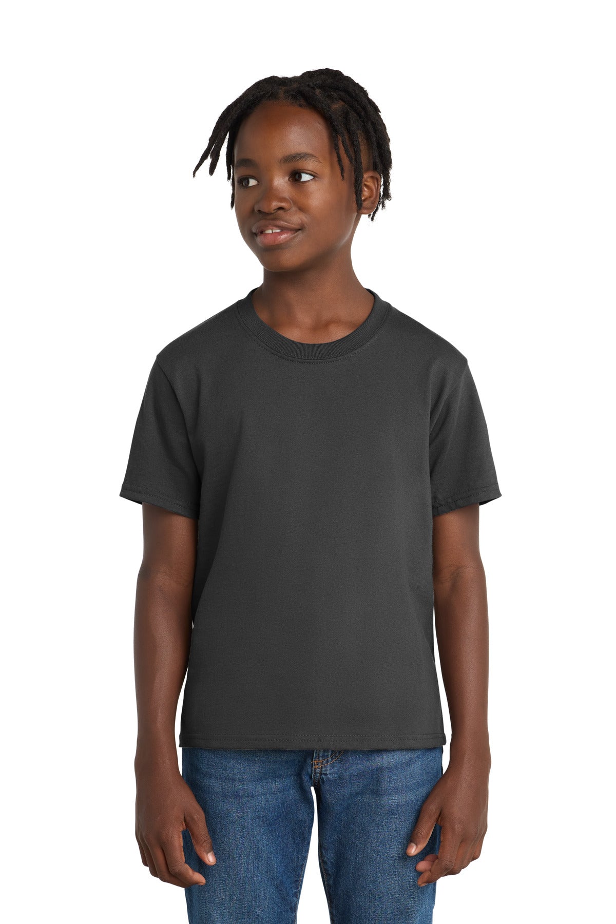 Port & Co Youth Essential Tee. PC61Y in Charcoal