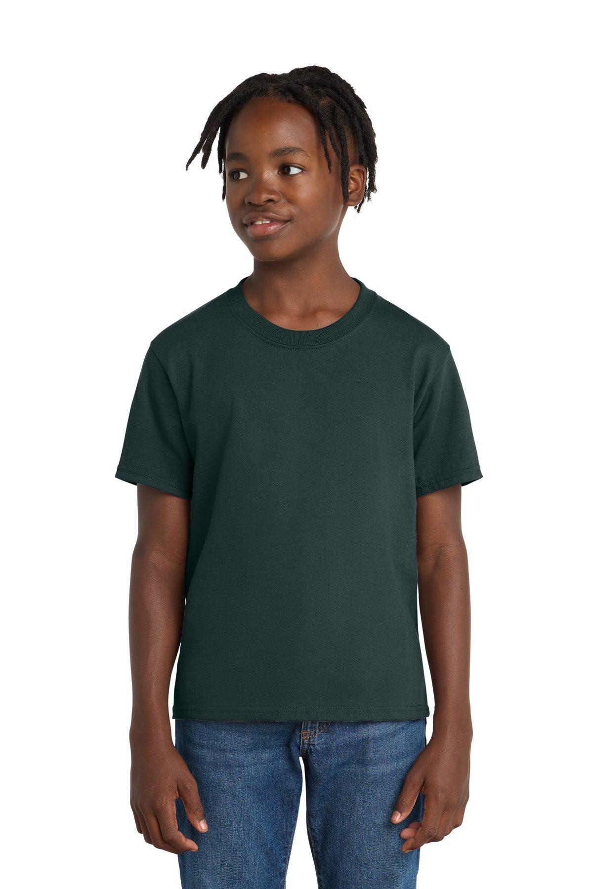Port & Co Youth Essential Tee. PC61Y in Dark Green