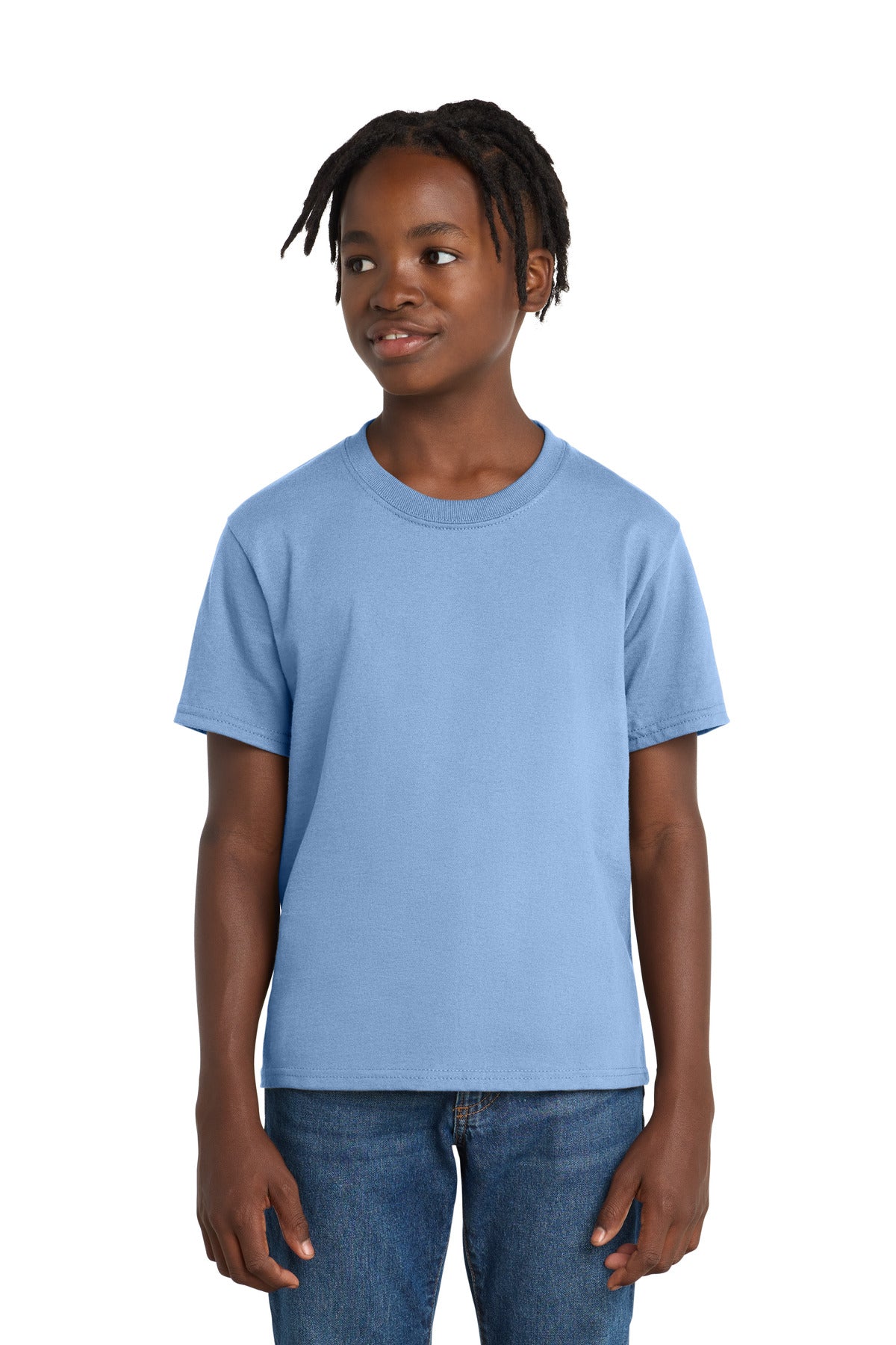 Port & Co Youth Essential Tee. PC61Y in Light Blue
