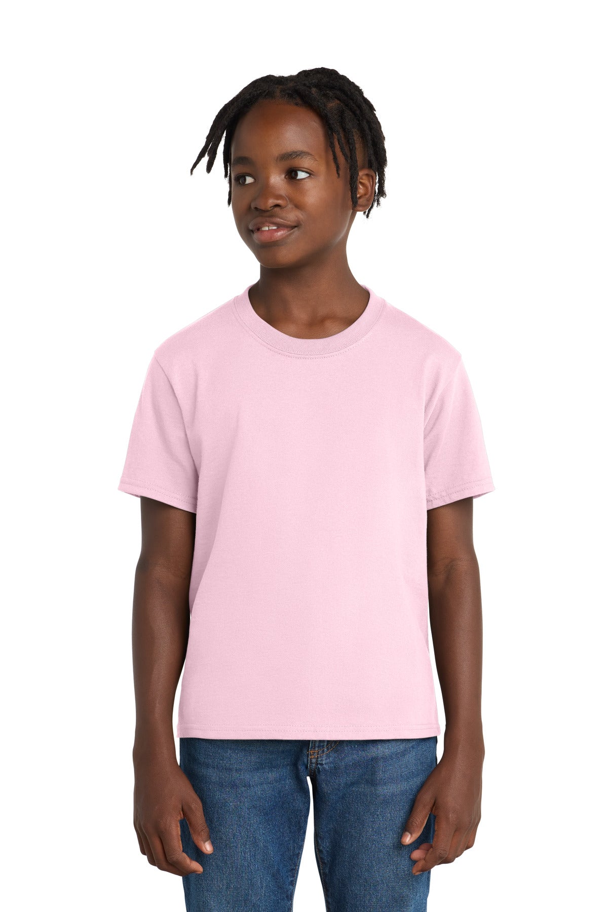 Port & Co Youth Essential Tee. PC61Y in Pale Pink