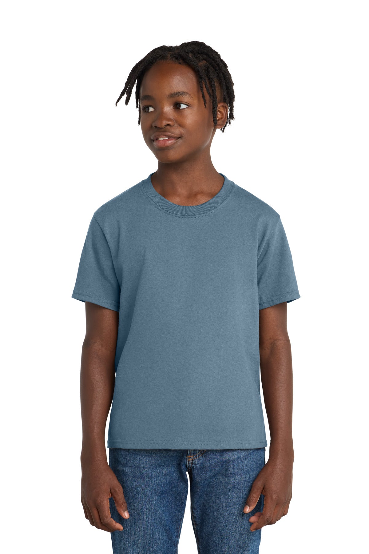 Port & Co Youth Essential Tee. PC61Y in Stonewashed Blue