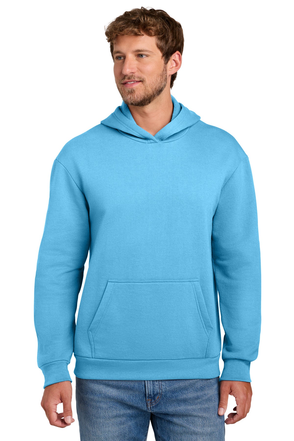 Port & Co Easy Fleece Pullover Hooded Sweatshirt PC68H in Aquatic Blue