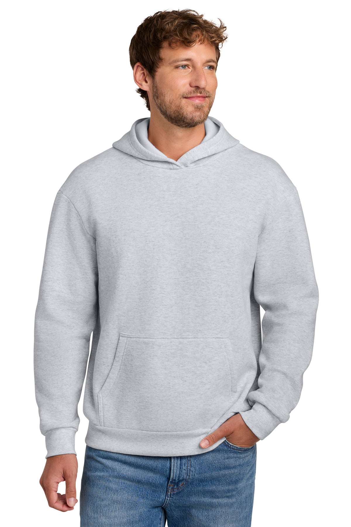 Port & Co Easy Fleece Pullover Hooded Sweatshirt PC68H in Ash