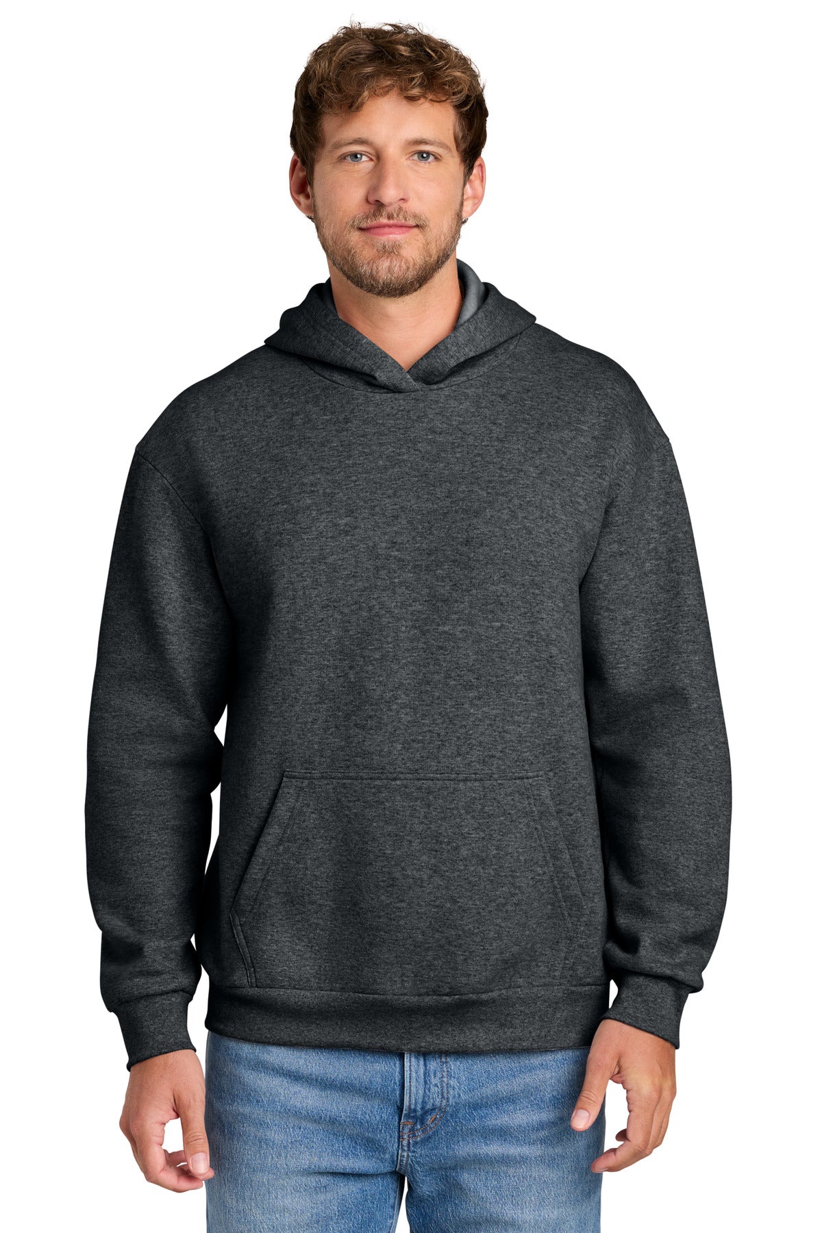 Port & Co Easy Fleece Pullover Hooded Sweatshirt PC68H in Dark Heather Grey