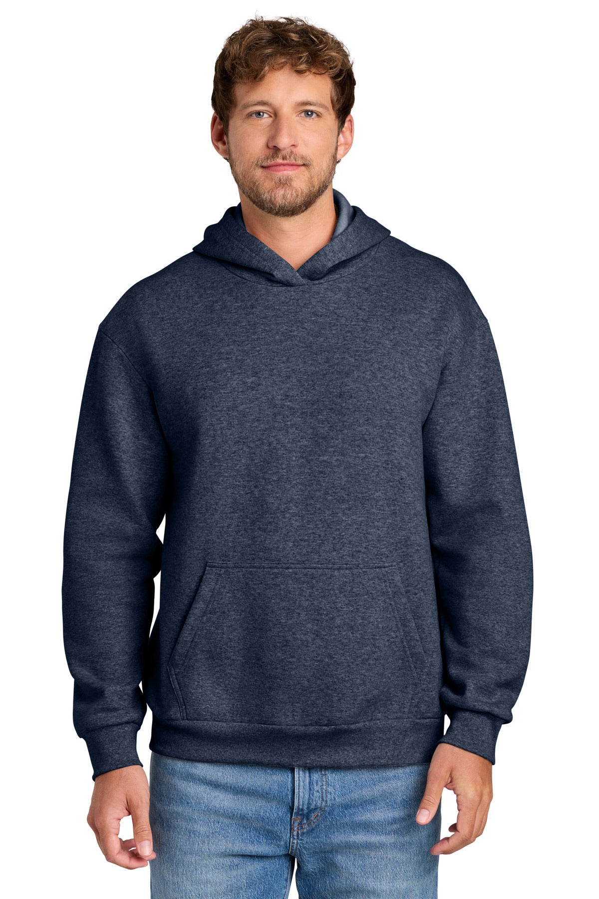 Port & Co Easy Fleece Pullover Hooded Sweatshirt PC68H in Heather Navy