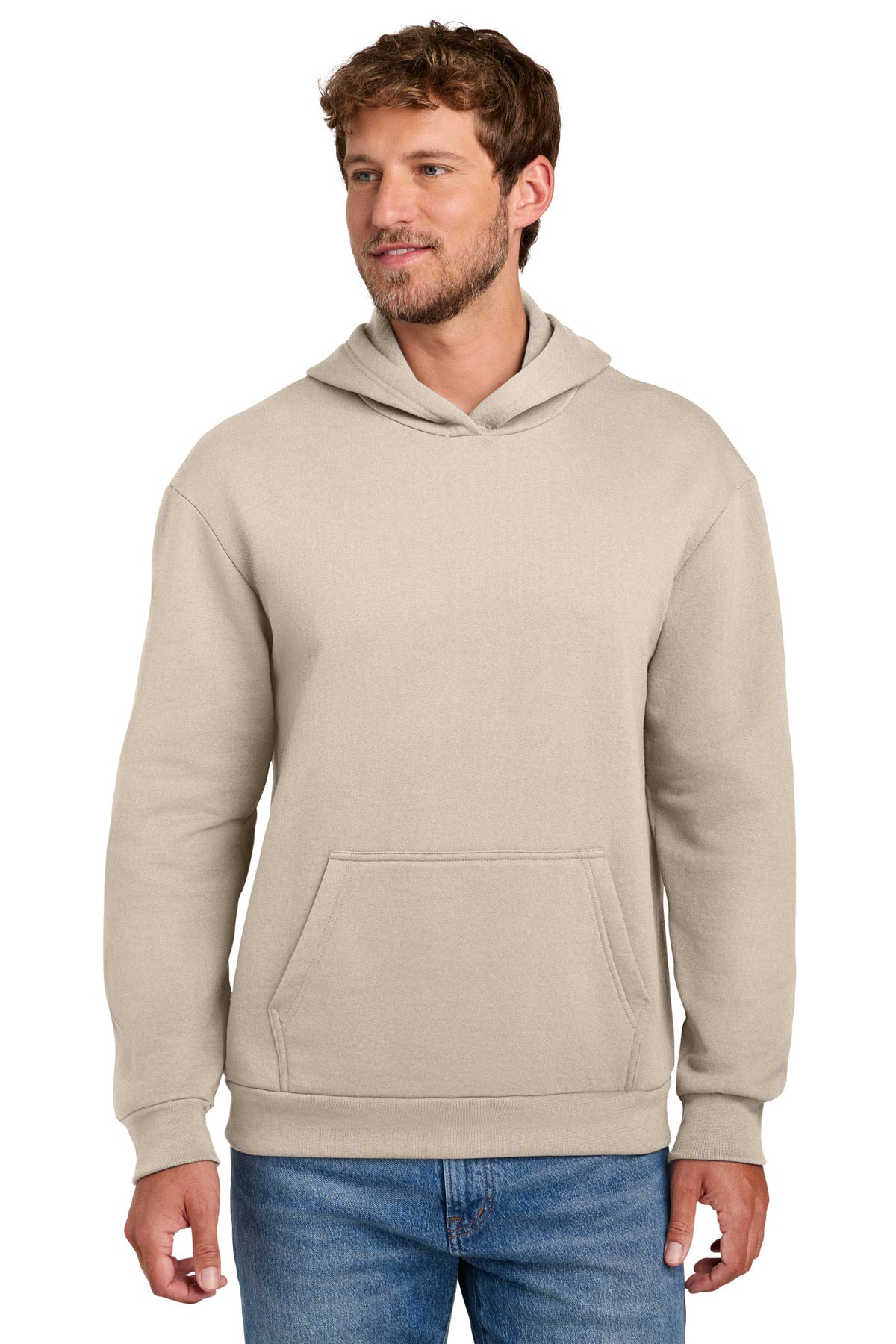 Port & Co Easy Fleece Pullover Hooded Sweatshirt PC68H in Light Sand