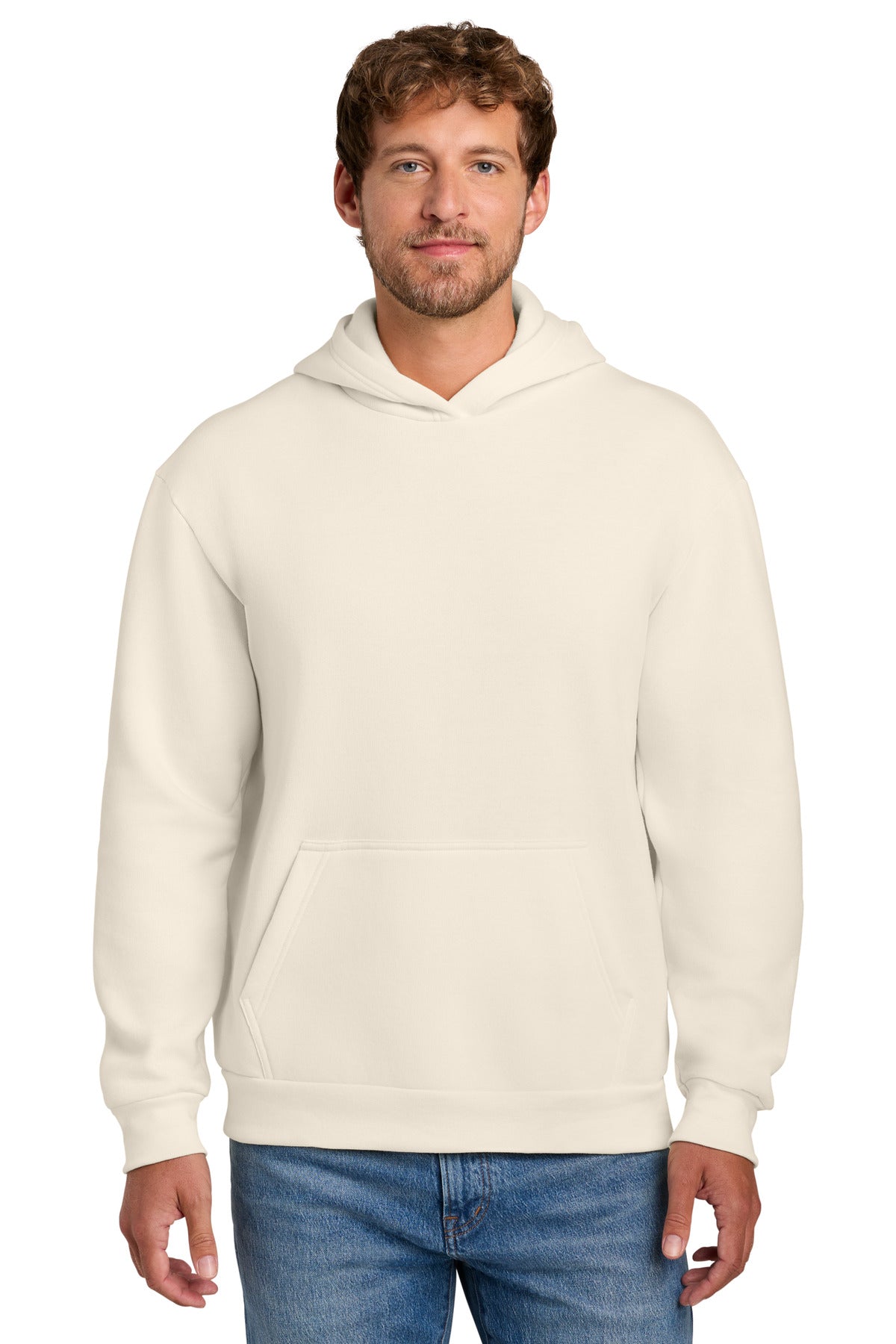 Port & Co Easy Fleece Pullover Hooded Sweatshirt PC68H in Natural