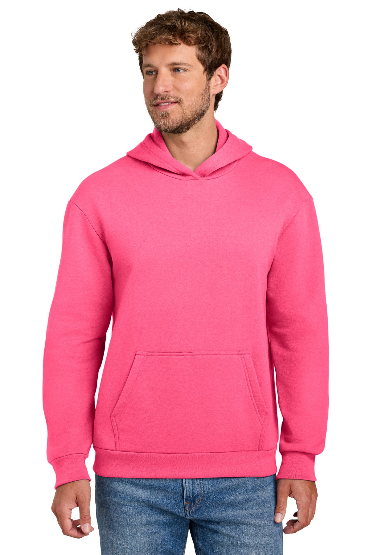 Port & Co Easy Fleece Pullover Hooded Sweatshirt PC68H in Neon Pink
