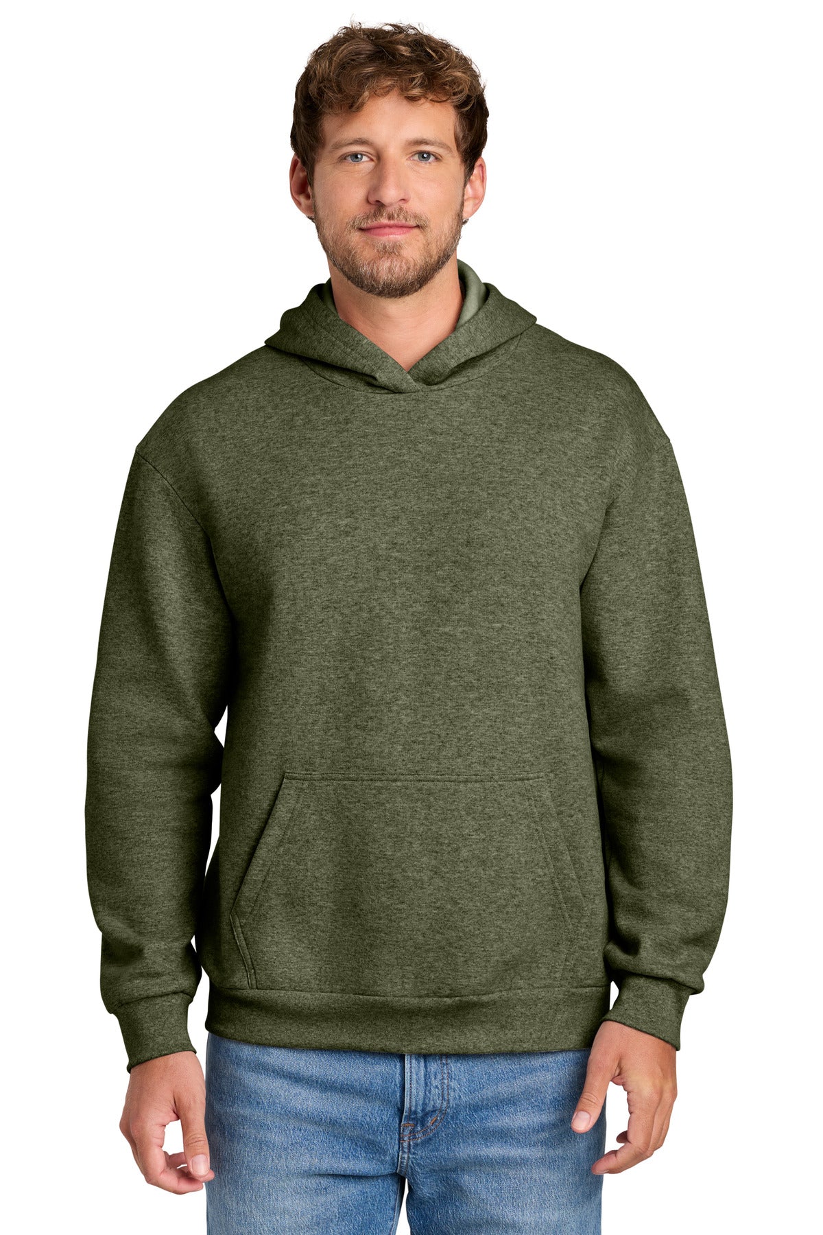Port & Co Easy Fleece Pullover Hooded Sweatshirt PC68H in Olive Drab Green Heather
