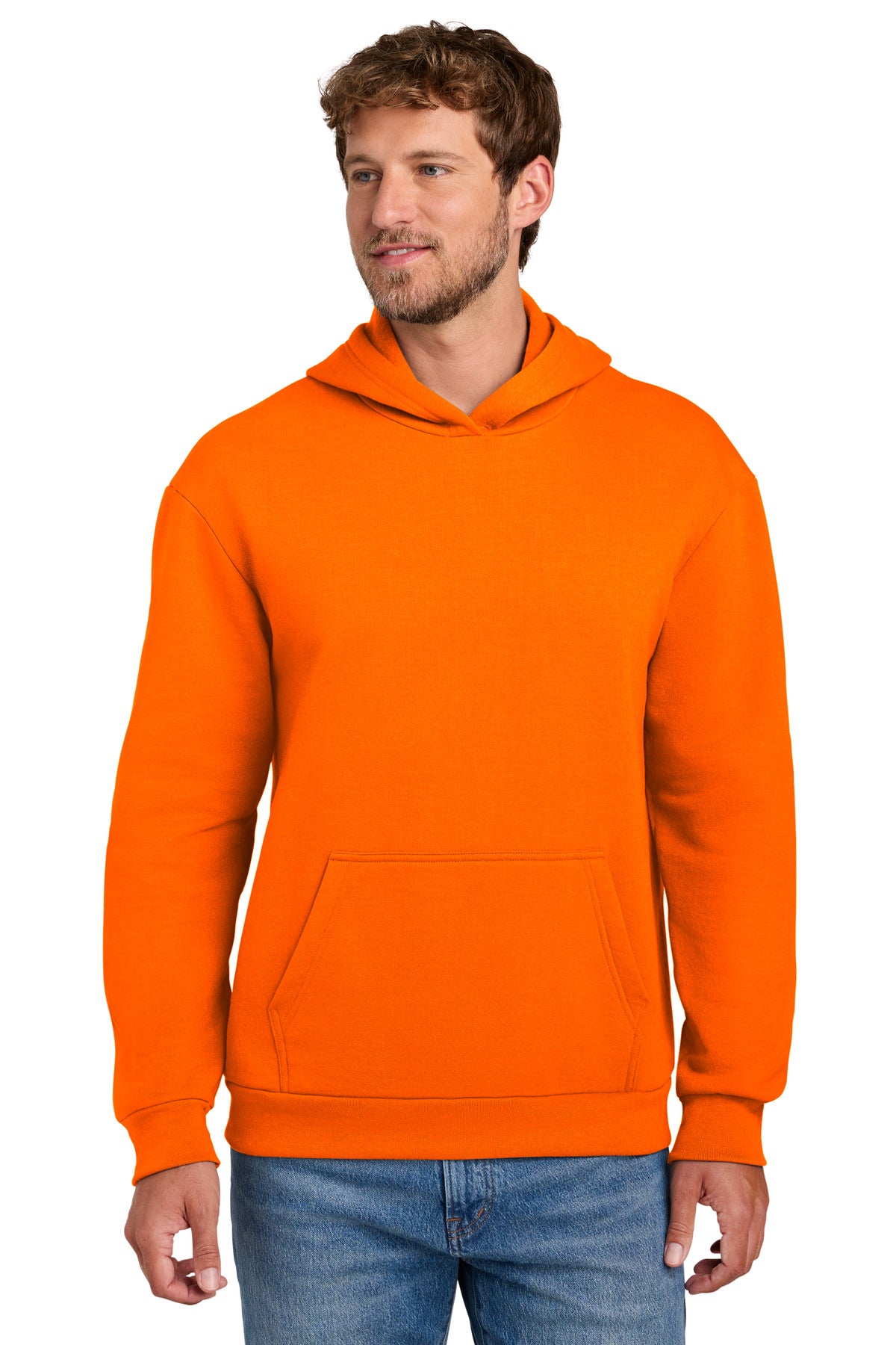 Port & Co Easy Fleece Pullover Hooded Sweatshirt PC68H in S. Orange