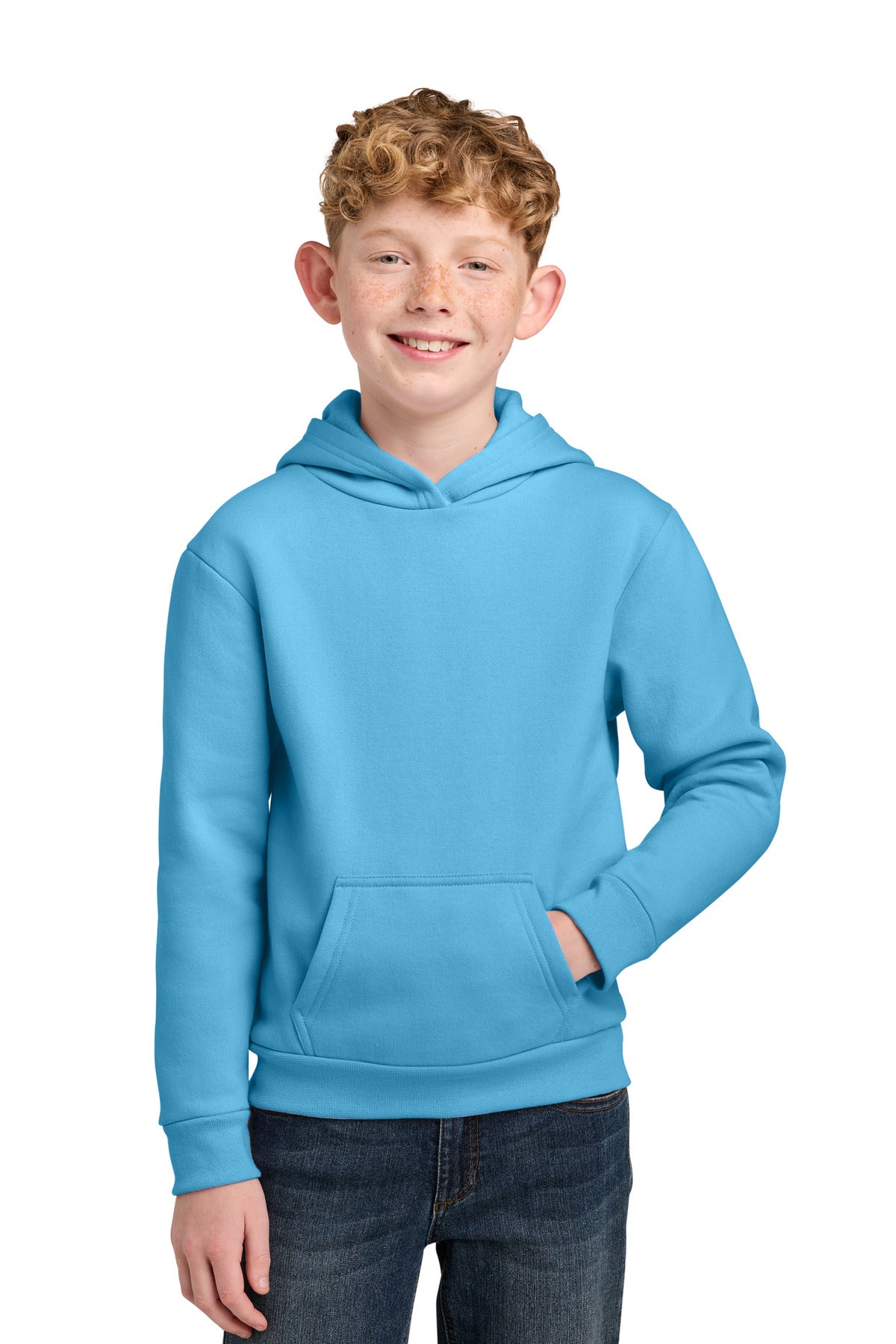 Port & Co Youth Easy Fleece Pullover Hooded Sweatshirt PC68YH in Aquatic Blue