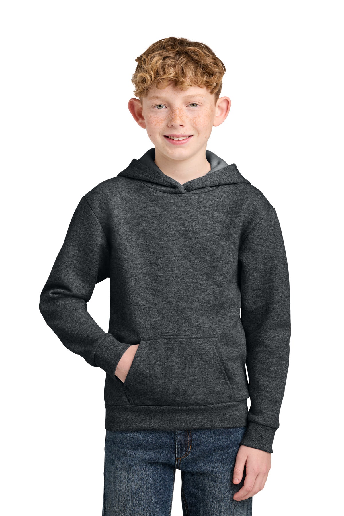 Port & Co Youth Easy Fleece Pullover Hooded Sweatshirt PC68YH in Dark Heather Grey