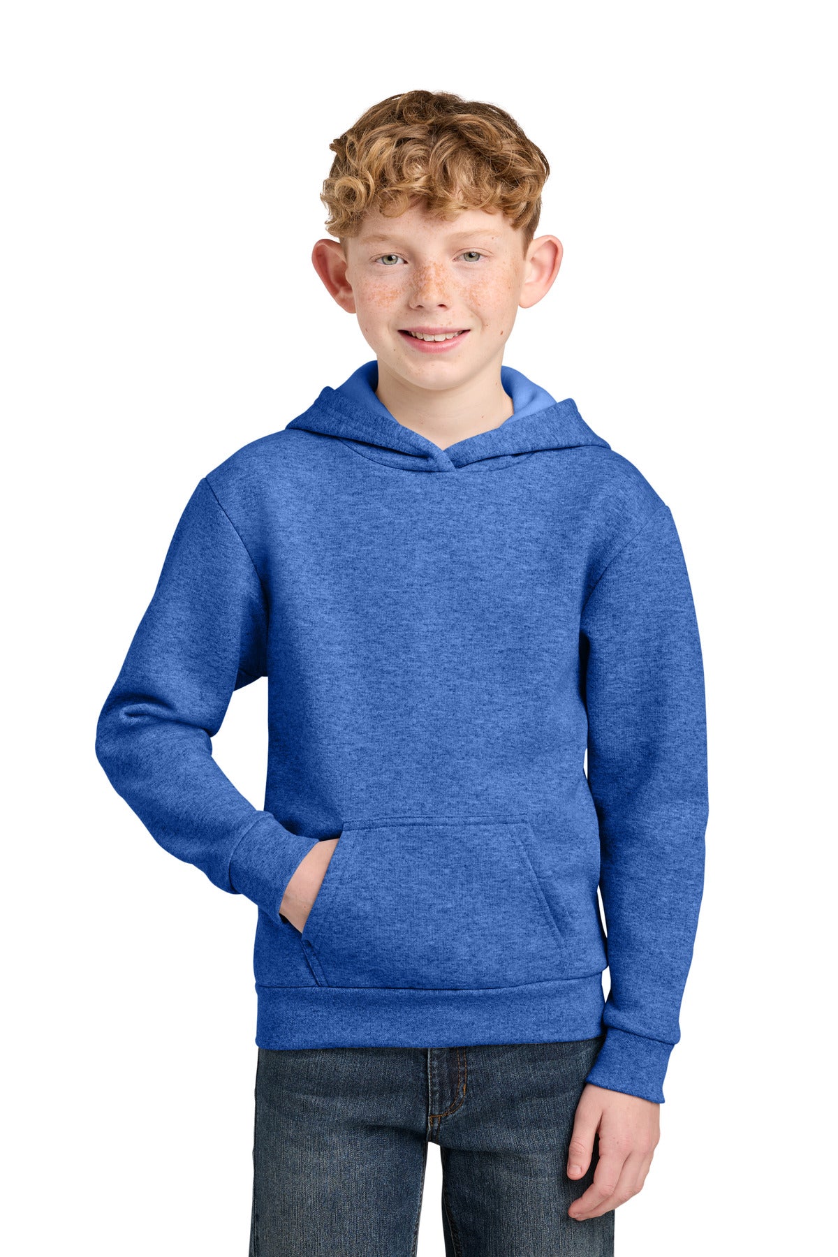 Port & Co Youth Easy Fleece Pullover Hooded Sweatshirt PC68YH in Heather Royal